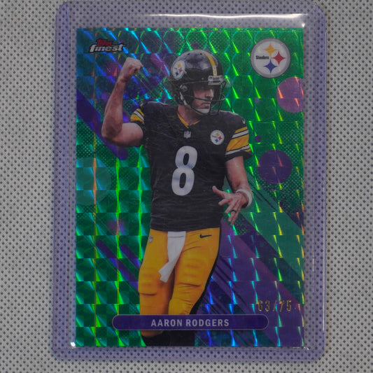 2025 Finest #64 Aaron Rodgers Green Geometric Refractor #/75 Pittsburgh Steelers SN