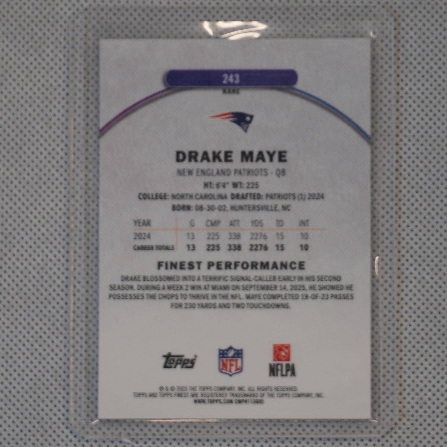 2025 Finest #243 Drake Maye Green Geometric Refractor #/25 New England Patriots SN