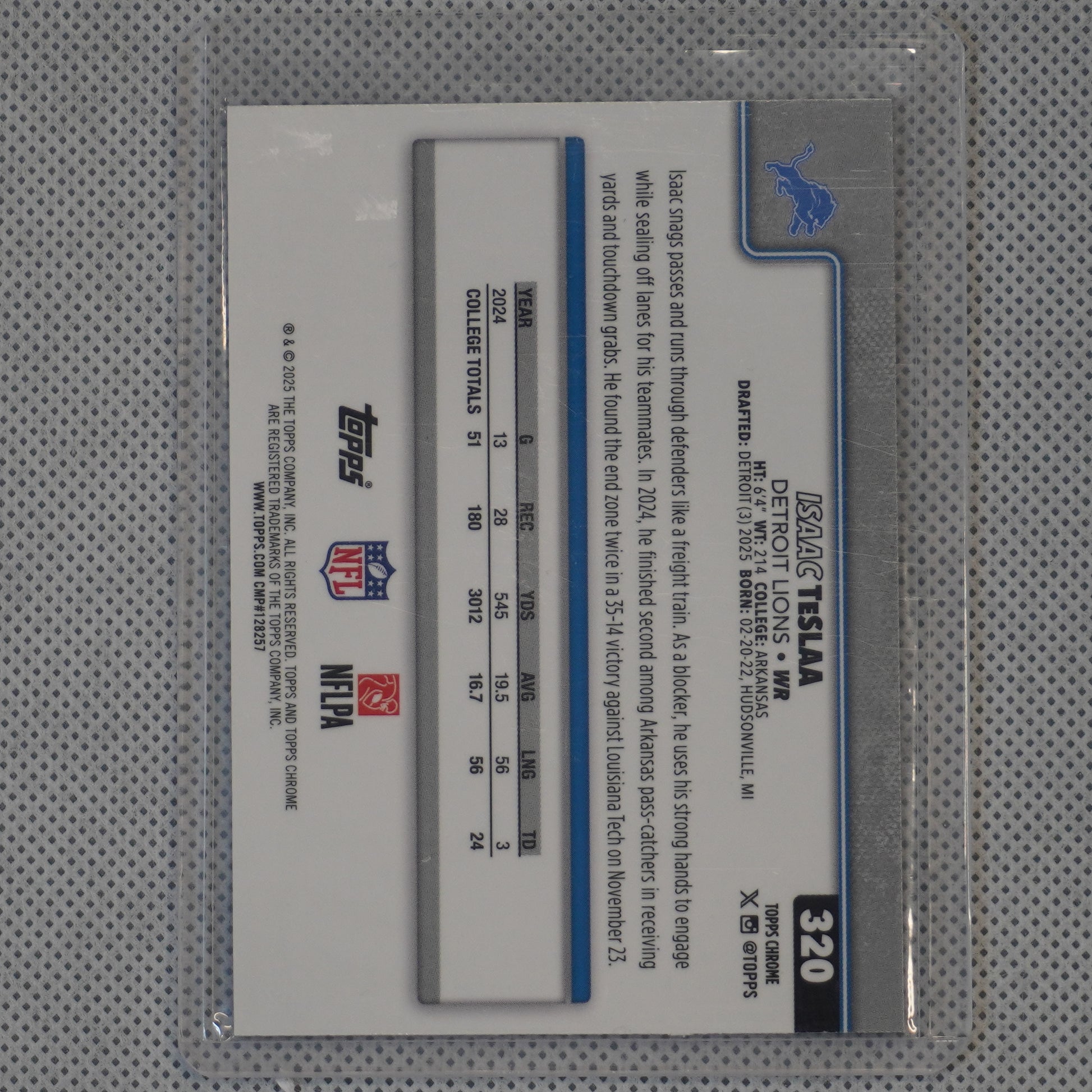 2025 Topps Chrome #320 Isaac TeSlaa Blue Geometric Refractor #/150 Detroit Lions SN.RC