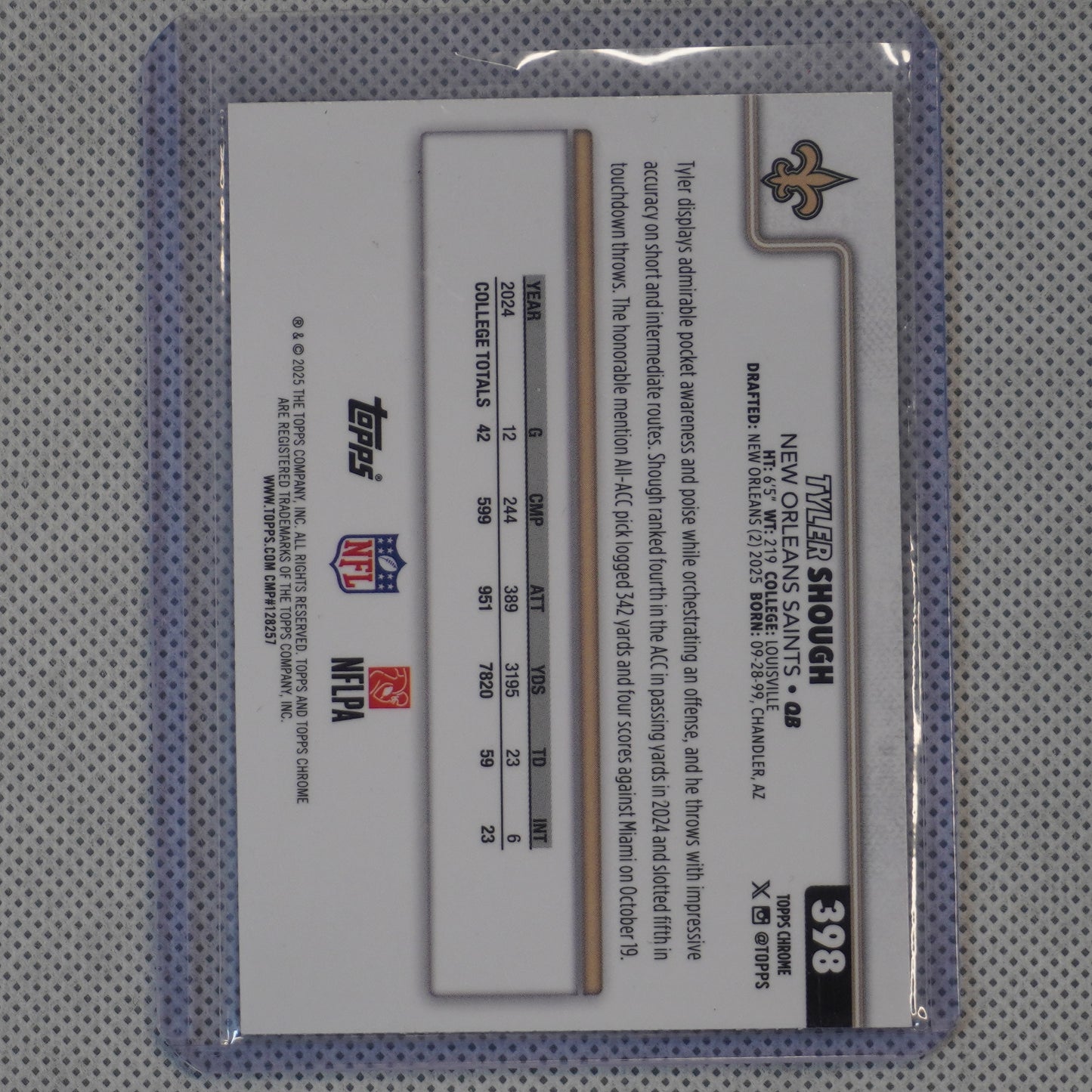 2025 Topps Chrome #398 Tyler Shough Geometric Refractor New Orleans Saints RC