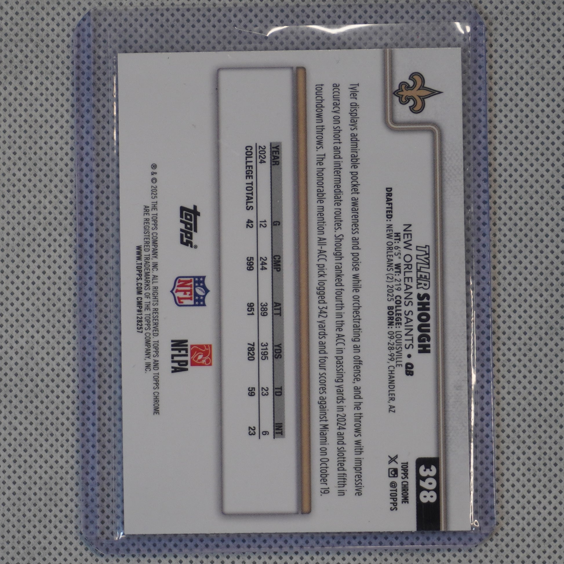 2025 Topps Chrome #398 Tyler Shough Geometric Refractor New Orleans Saints RC