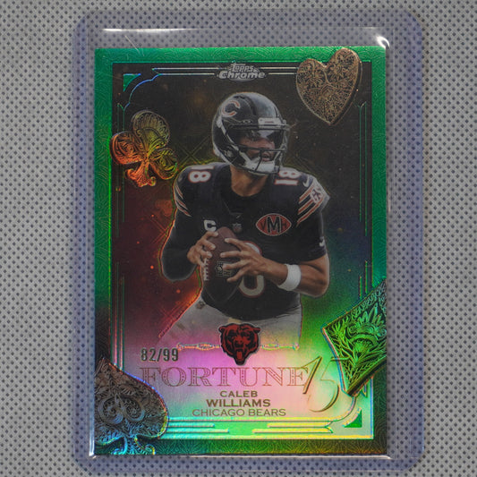 2025 Topps Chrome #F15-16 Caleb Williams Fortune 15 Green Refractor #/99 Chicago Bears SN