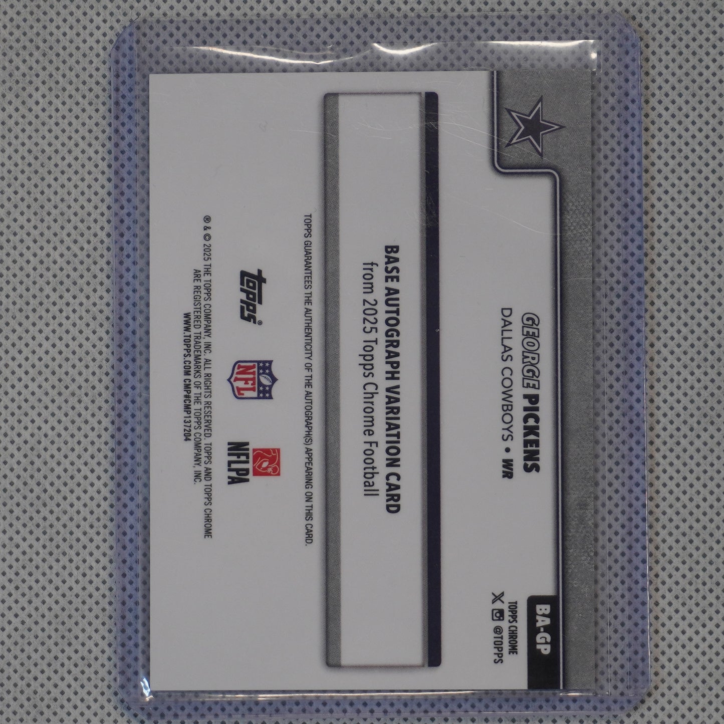 2025 Topps Chrome #BA-GP George Pickens Chrome Autographs Purple Geometric Refractor #/75 Dallas Cowboys SN.AU