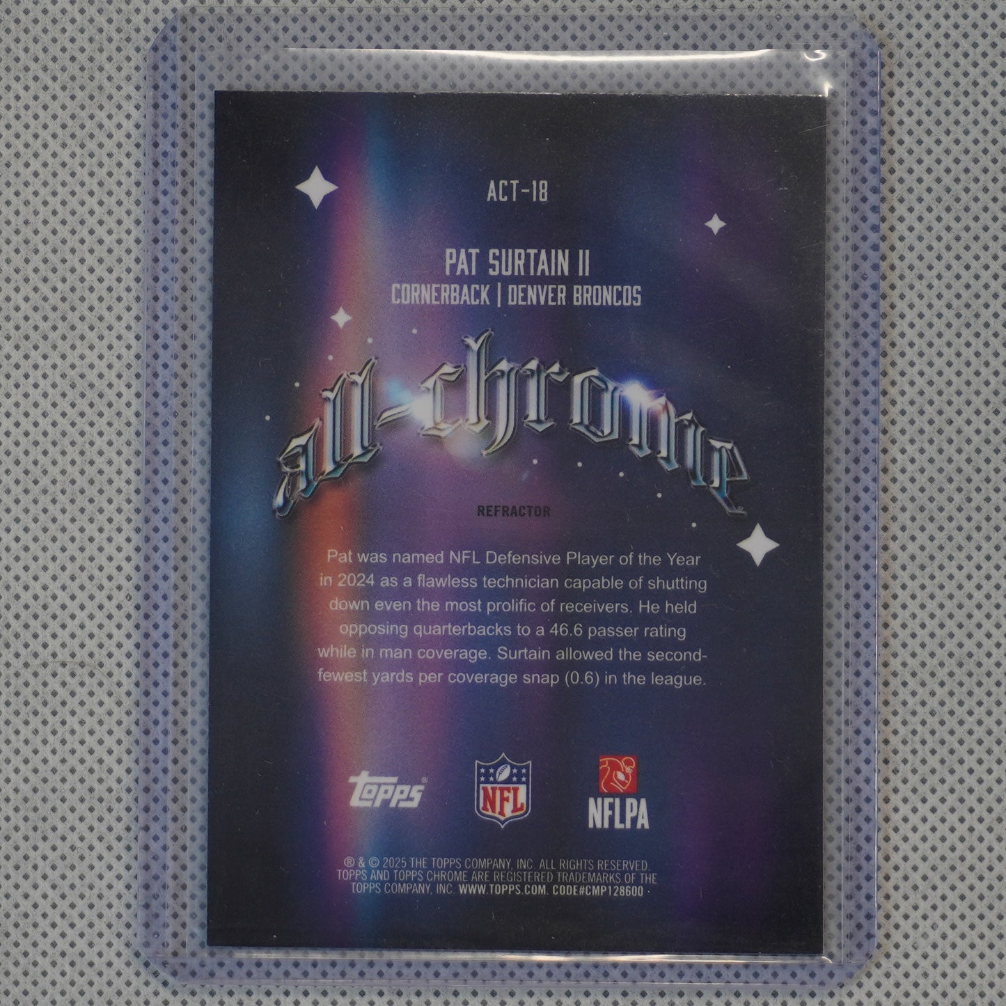 2025 Topps Chrome #ACT-18 Patrick Surtain II All-Chrome Team Refractor Denver Broncos