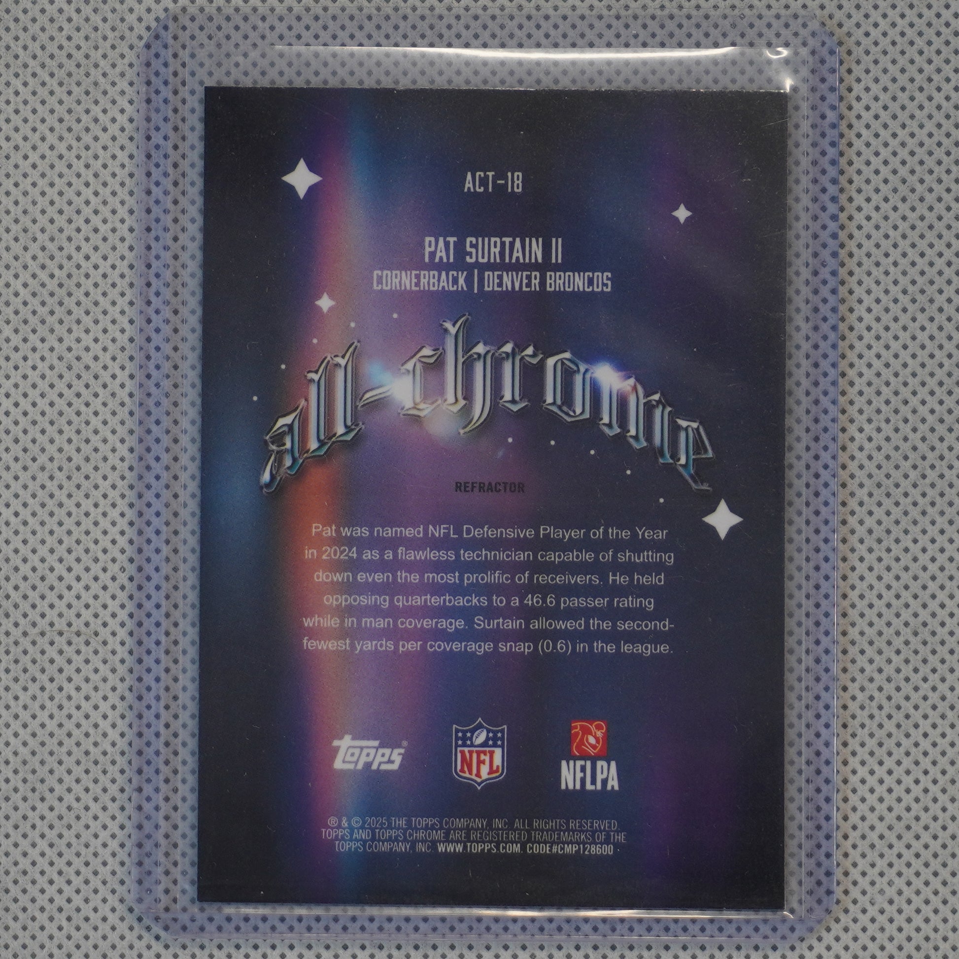 2025 Topps Chrome #ACT-18 Patrick Surtain II All-Chrome Team Refractor Denver Broncos