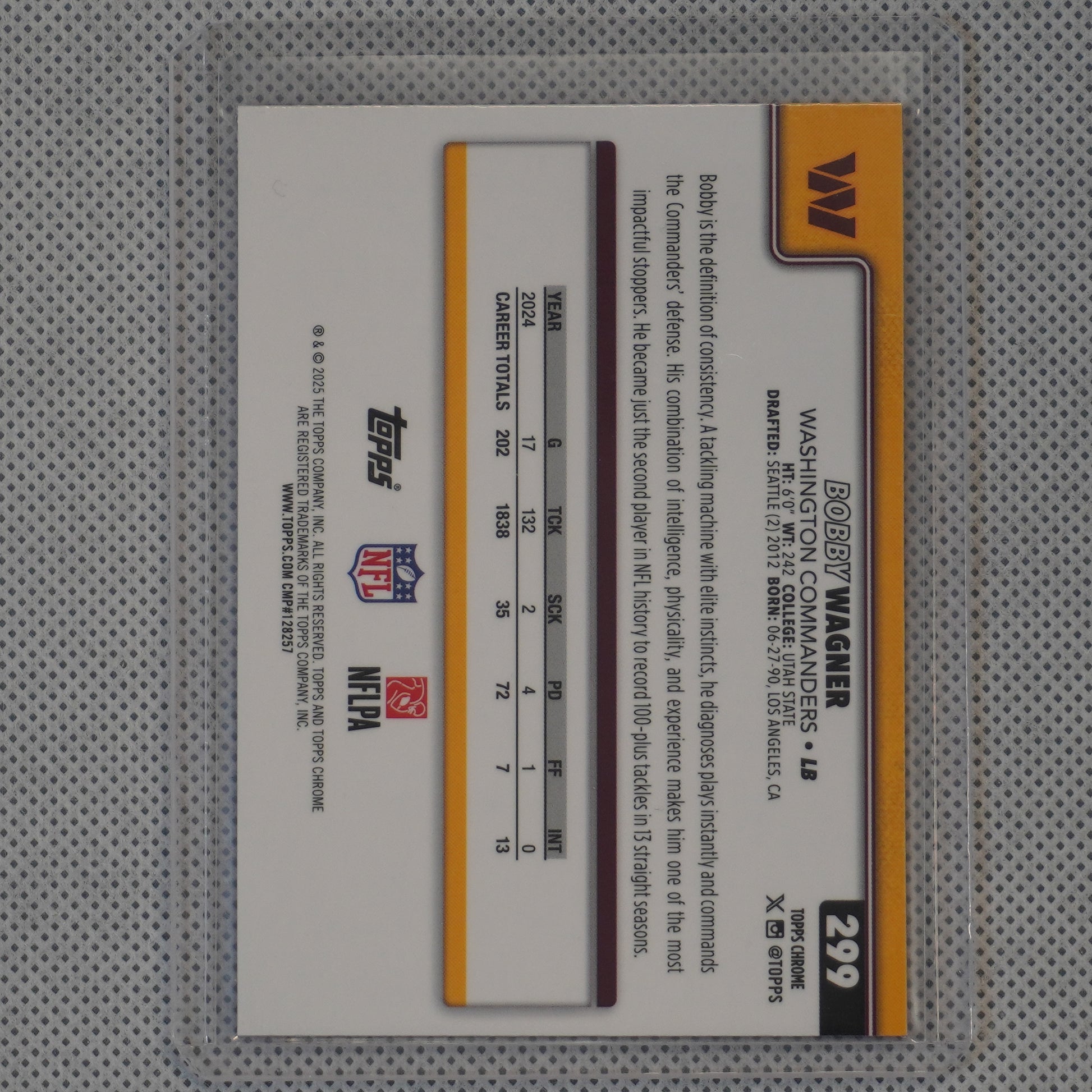 2025 Topps Chrome #299 Bobby Wagner Hot Pink X-Fractor Washington Commanders