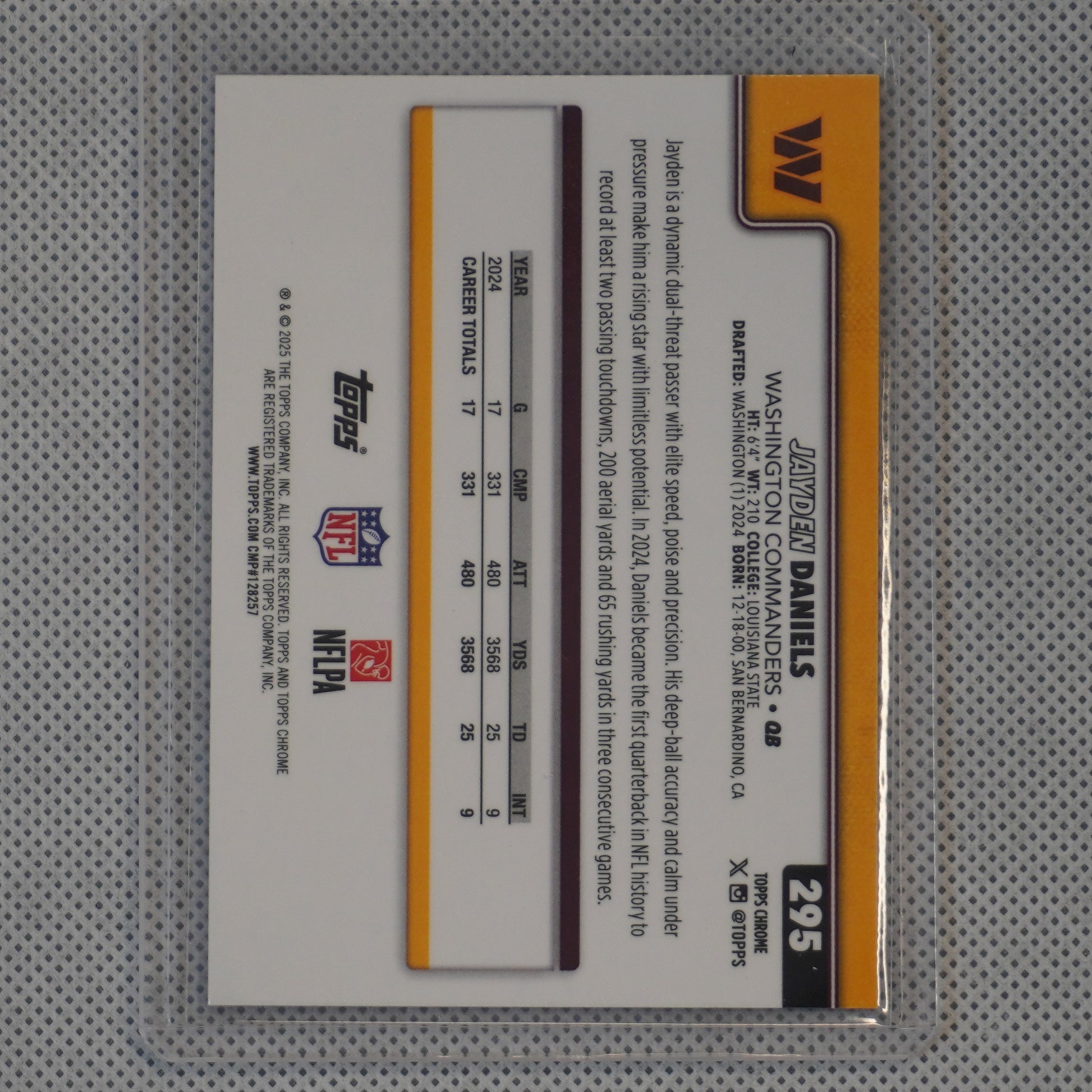 2025 Topps Chrome #295 Jayden Daniels Hot Pink X-Fractor Washington Commanders