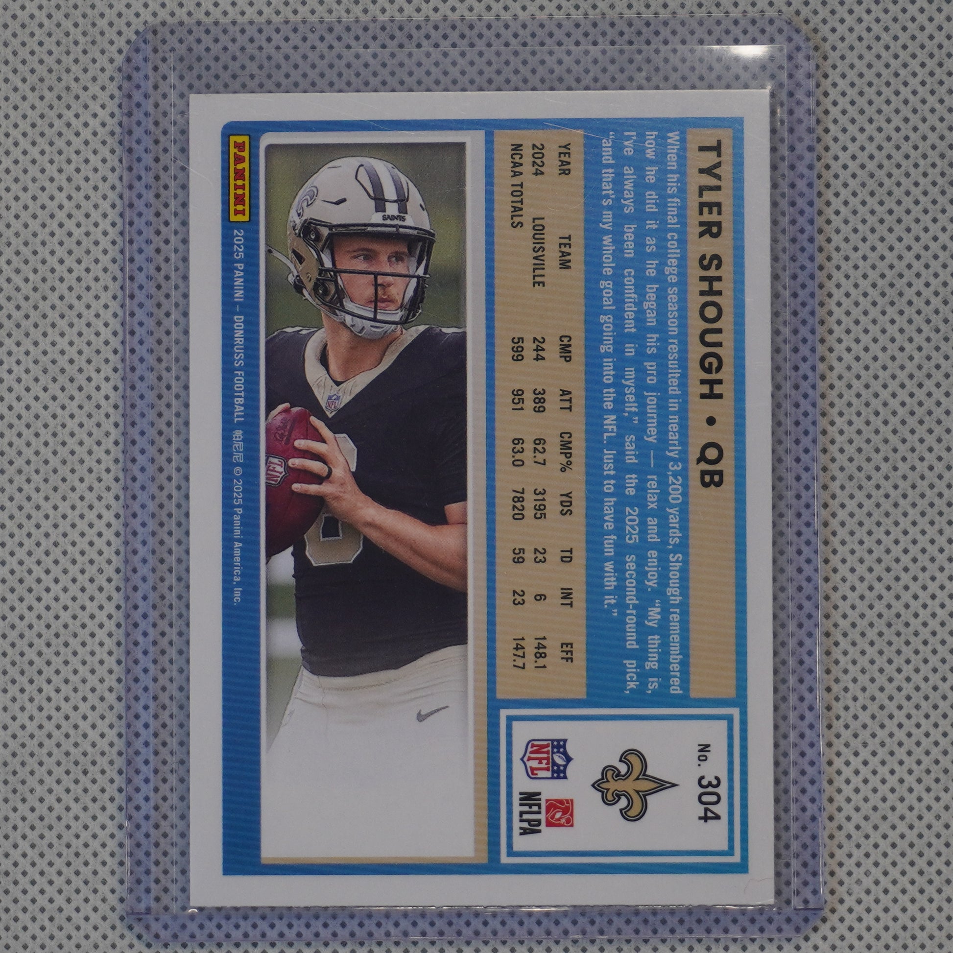 2025 Donruss #304 Tyler Shough Press Proofs Purple New Orleans Saints RC
