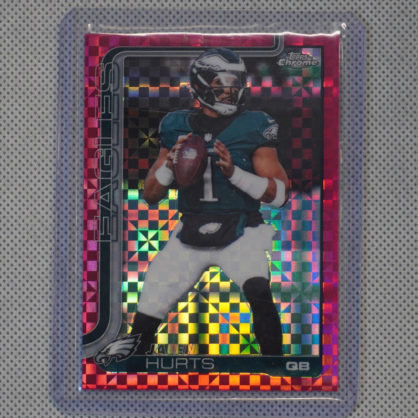 2025 Topps Chrome #247 Jalen Hurts Hot Pink X-Fractor Philadelphia Eagles