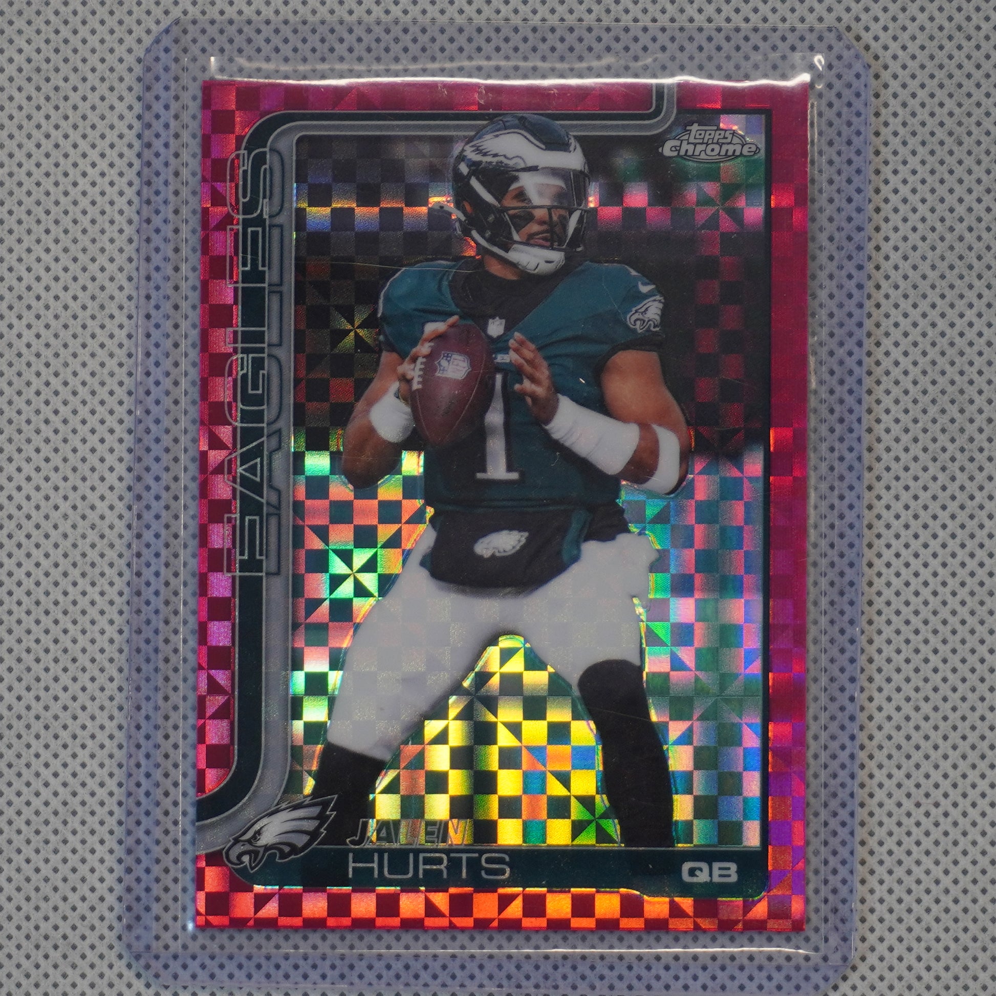 2025 Topps Chrome #247 Jalen Hurts Hot Pink X-Fractor Philadelphia Eagles