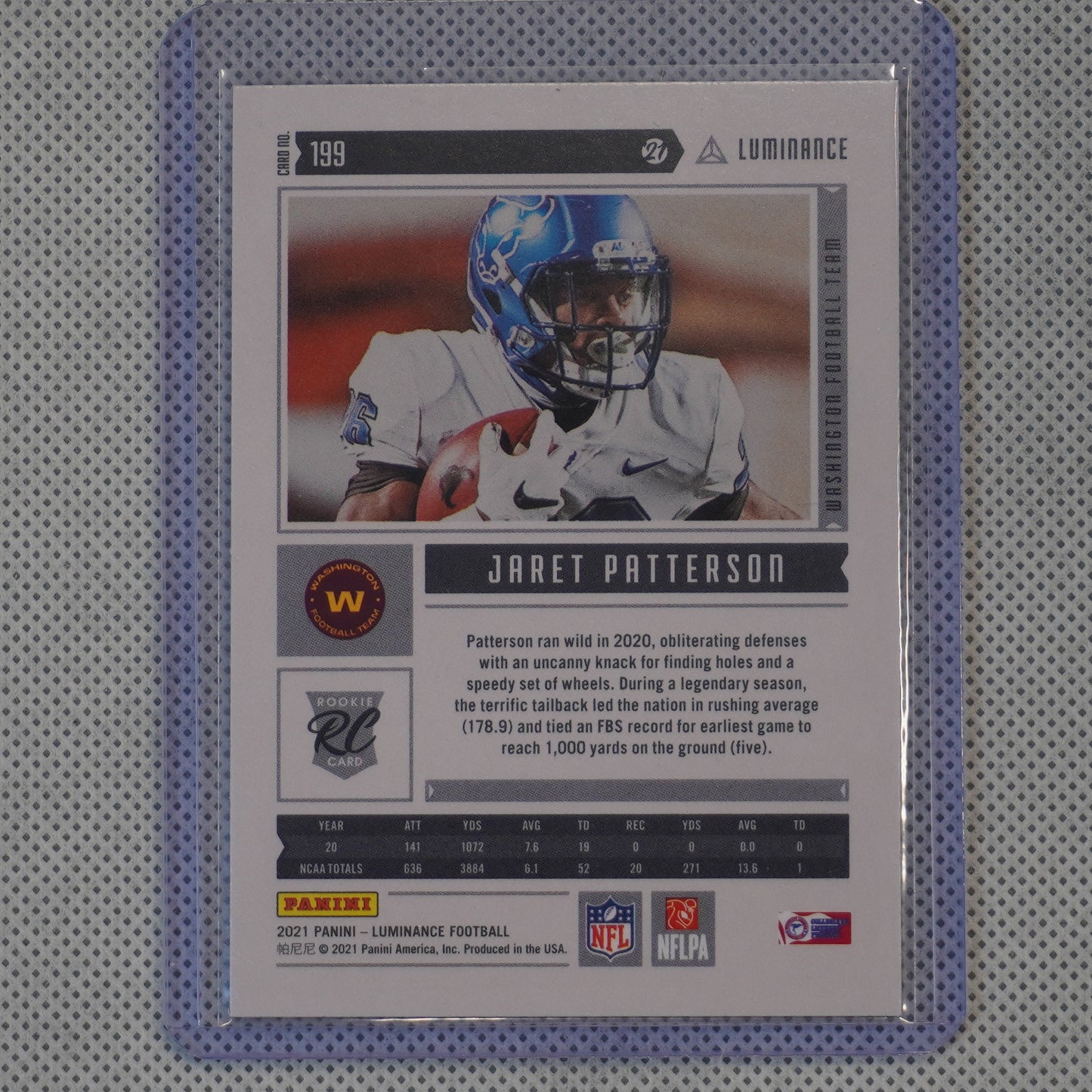 2021 Panini Luminance #199 Jaret Patterson Washington Football Team RC