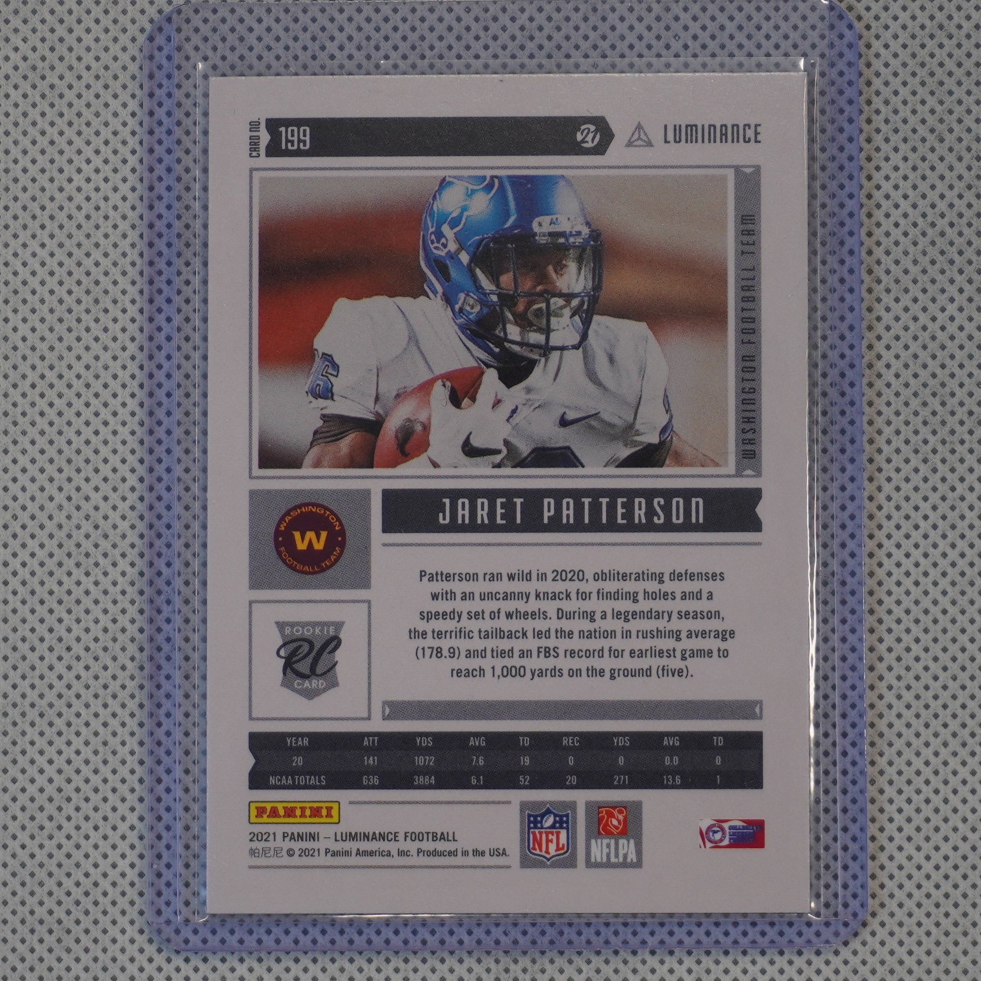 2021 Panini Luminance #199 Jaret Patterson Washington Football Team RC