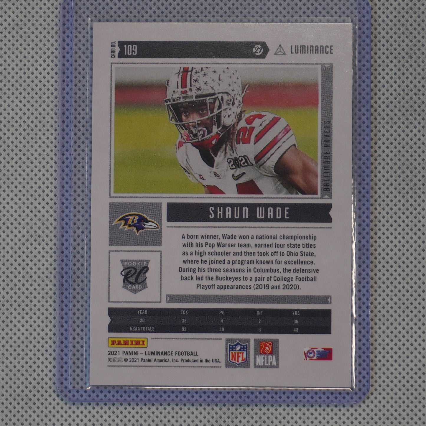 2021 Panini Luminance #109 Shaun Wade Green #/75 Baltimore Ravens SN.RC
