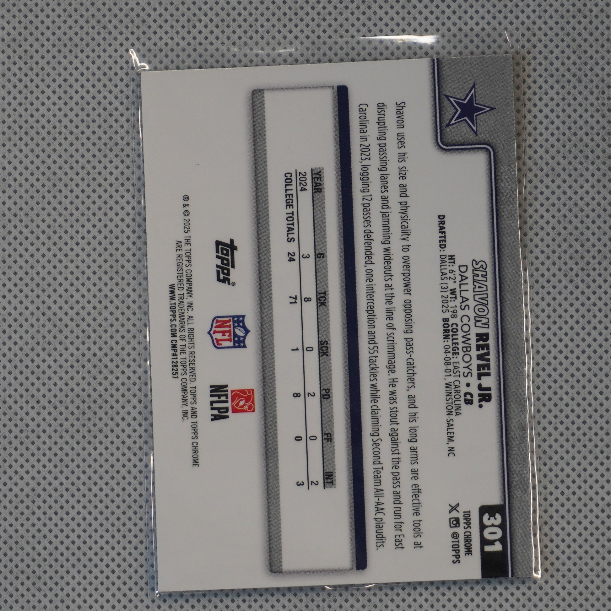 2025 Topps Chrome #301 Shavon Revel Jr. Dallas Cowboys RC