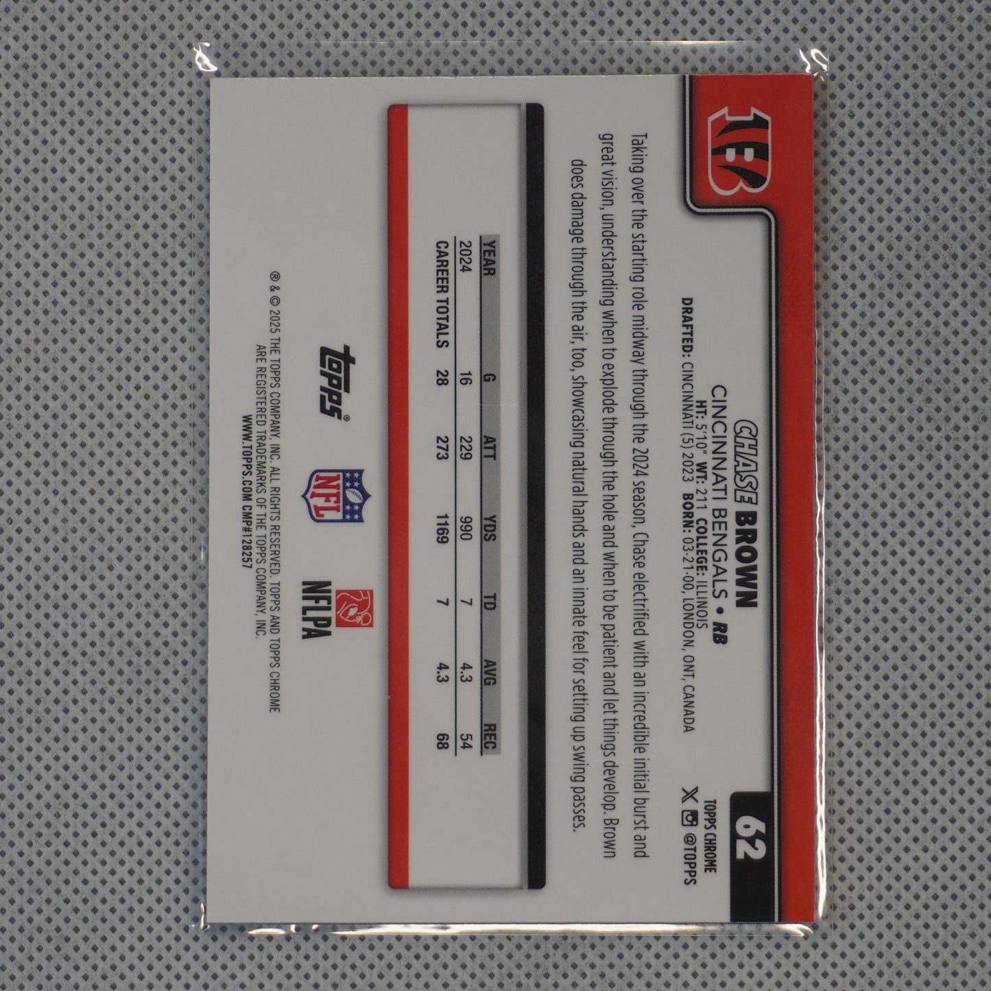 2025 Topps Chrome #62 Chase Brown Cincinnati Bengals