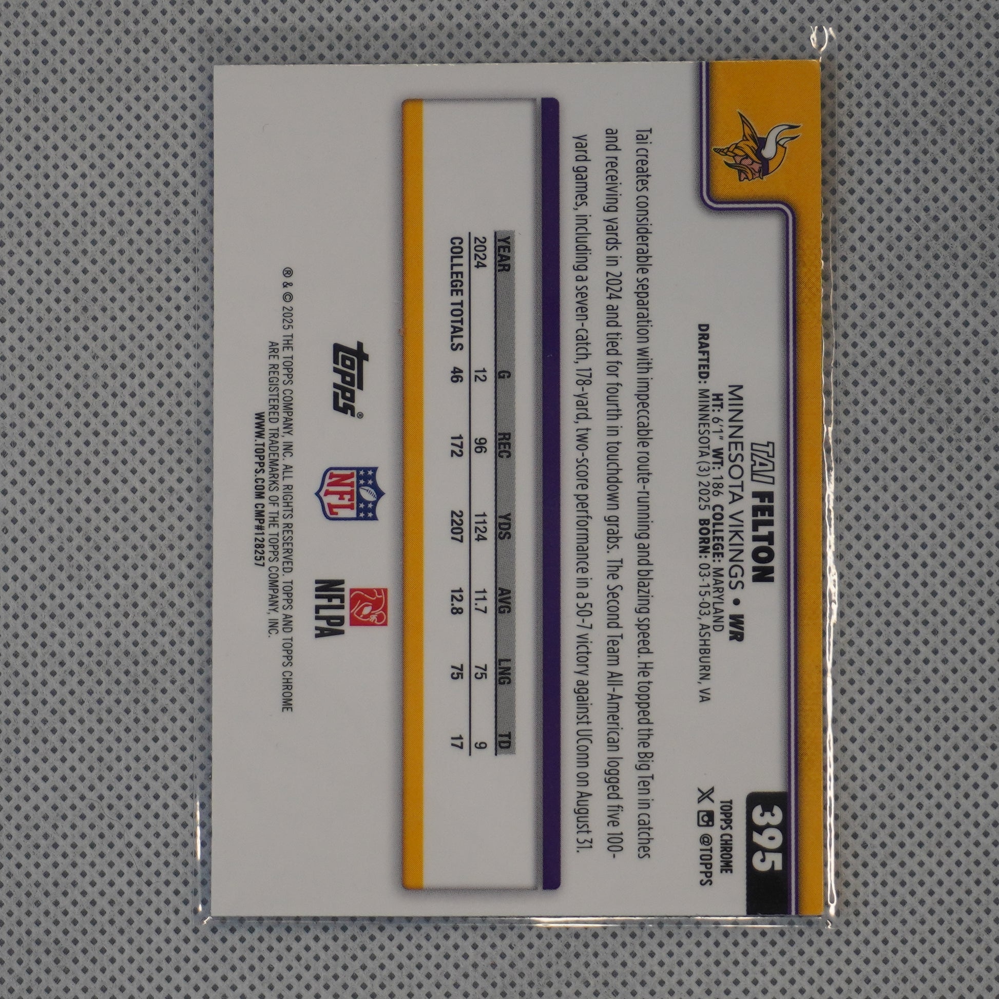 2025 Topps Chrome #395 Tai Felton Minnesota Vikings RC