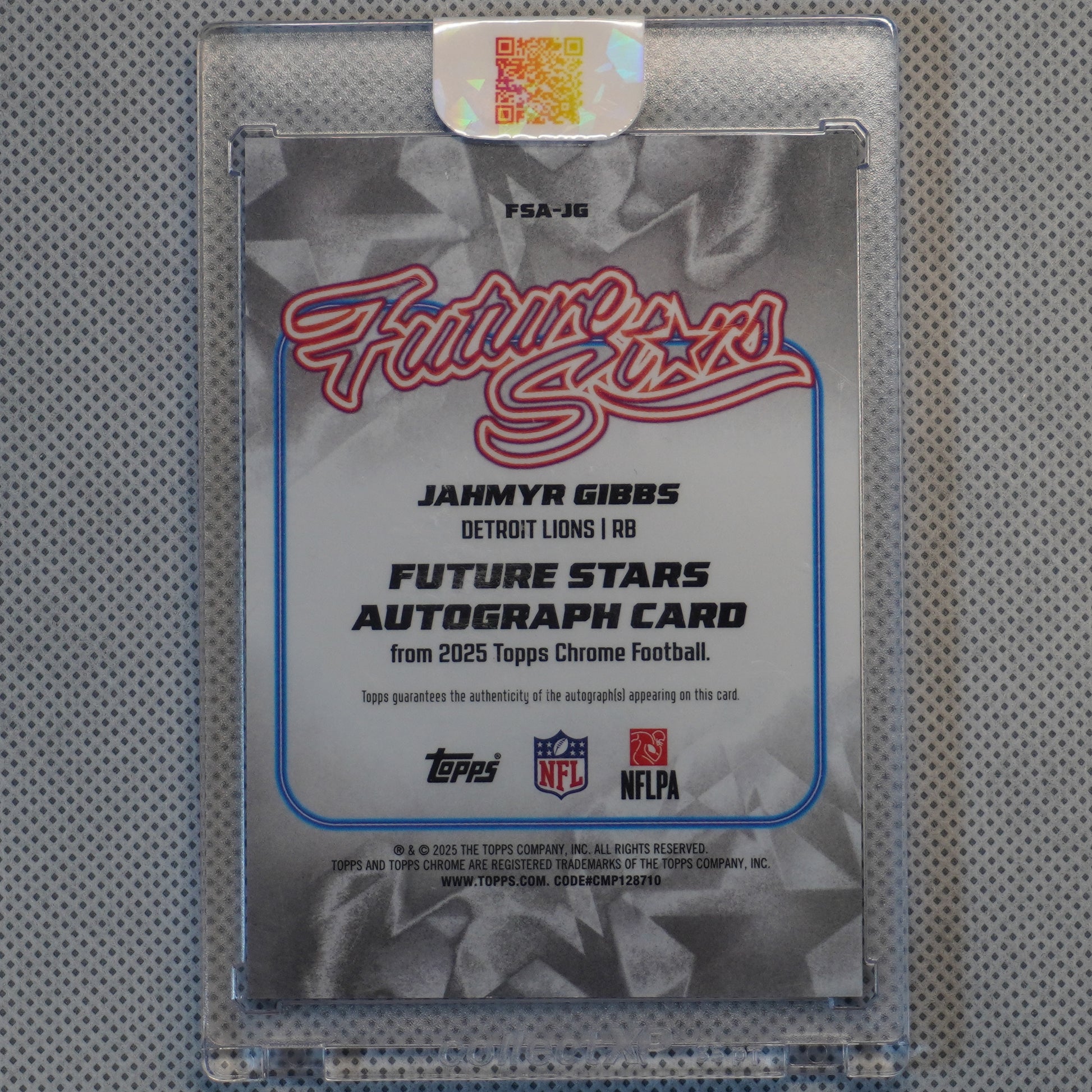 2025 Topps Chrome #FSA-JG Jahmyr Gibbs Future Stars Autographs Gold Refractor #/50 Detroit Lions SN,AU