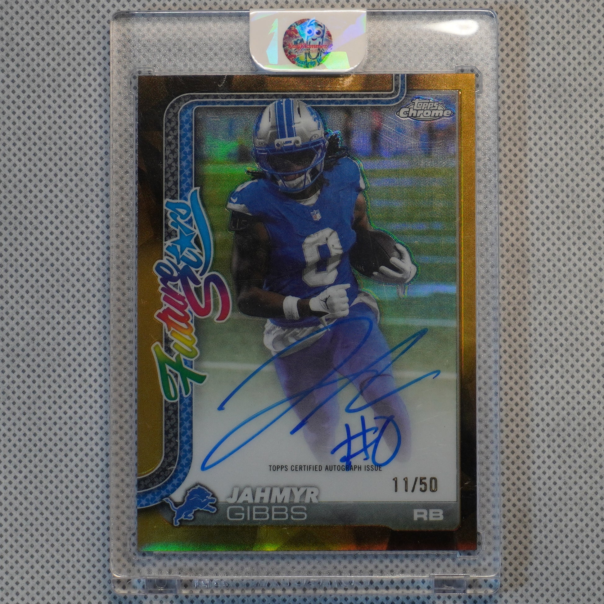 2025 Topps Chrome #FSA-JG Jahmyr Gibbs Future Stars Autographs Gold Refractor #/50 Detroit Lions SN,AU