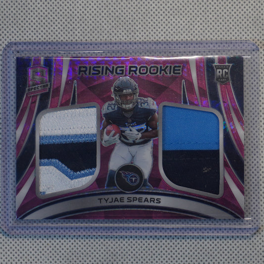 2023 Panini Spectra #RRM-TSP Tyjae Spears Rising Rookie Materials Neon Pink #/15 Tennessee Titans SN,MEM