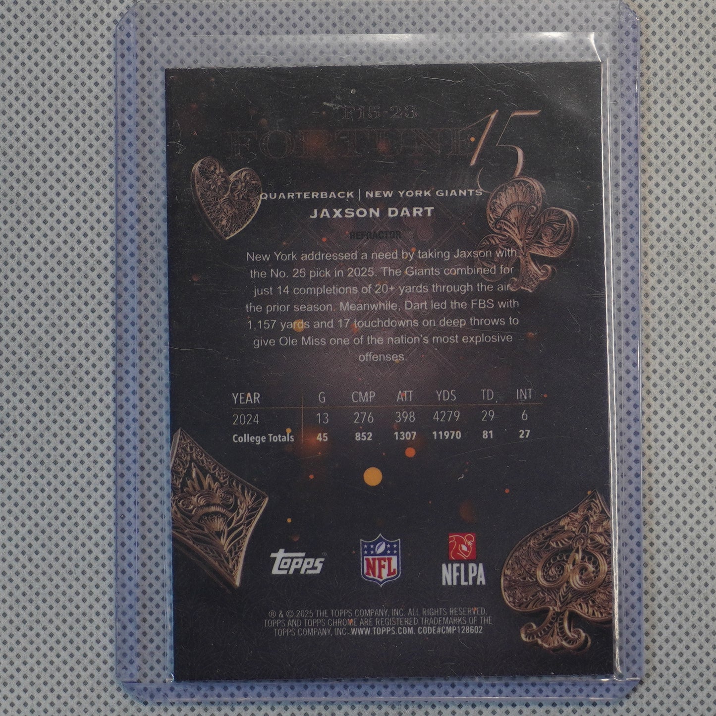 2025 Topps Chrome #F15-23 Jaxson Dart Fortune 15 Refractor New York Giants