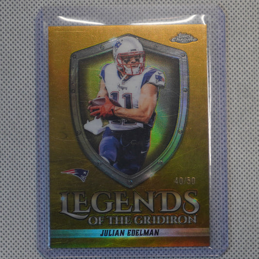 2025 Topps Chrome #LOG-24 Julian Edelman Legends of the Gridiron Gold Refractor #/50 New England Patriots SN