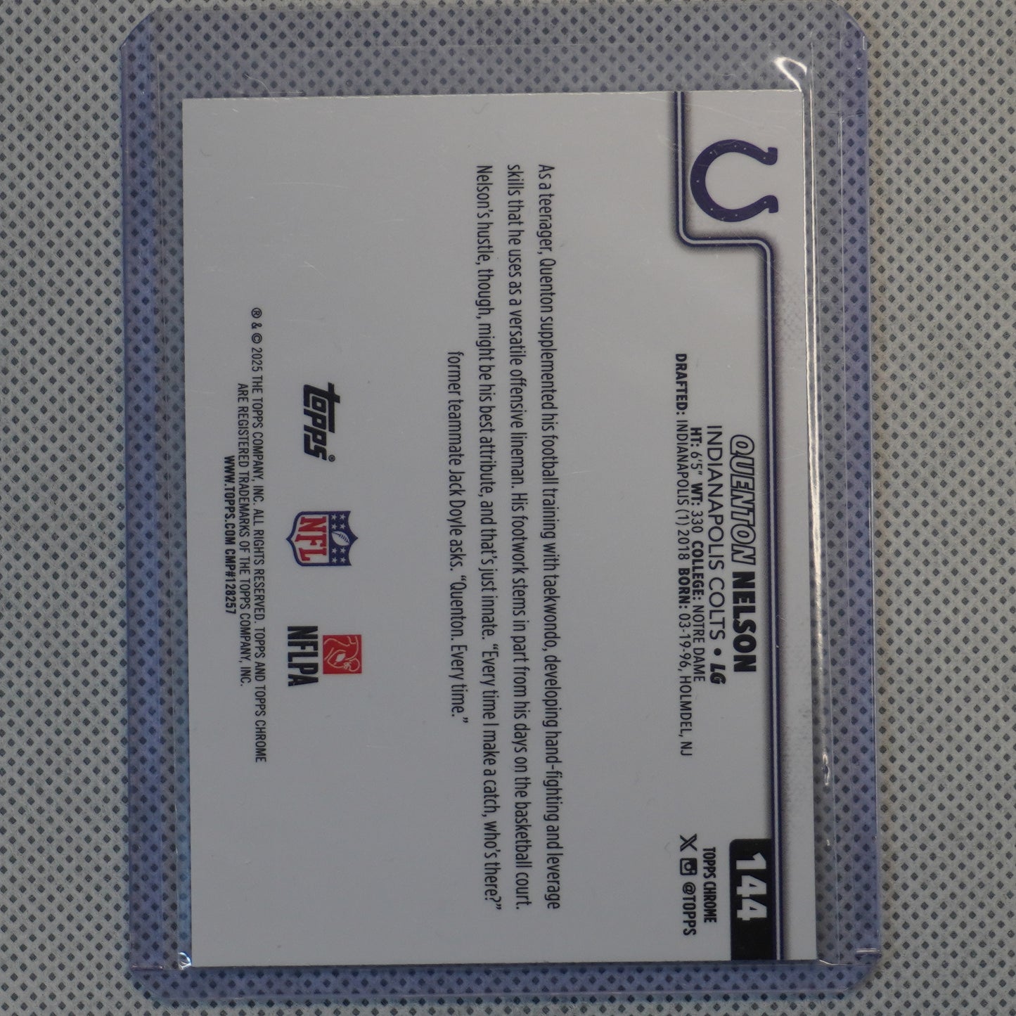 2025 Topps Chrome #144 Quenton Nelson Prism Refractor Indianapolis Colts