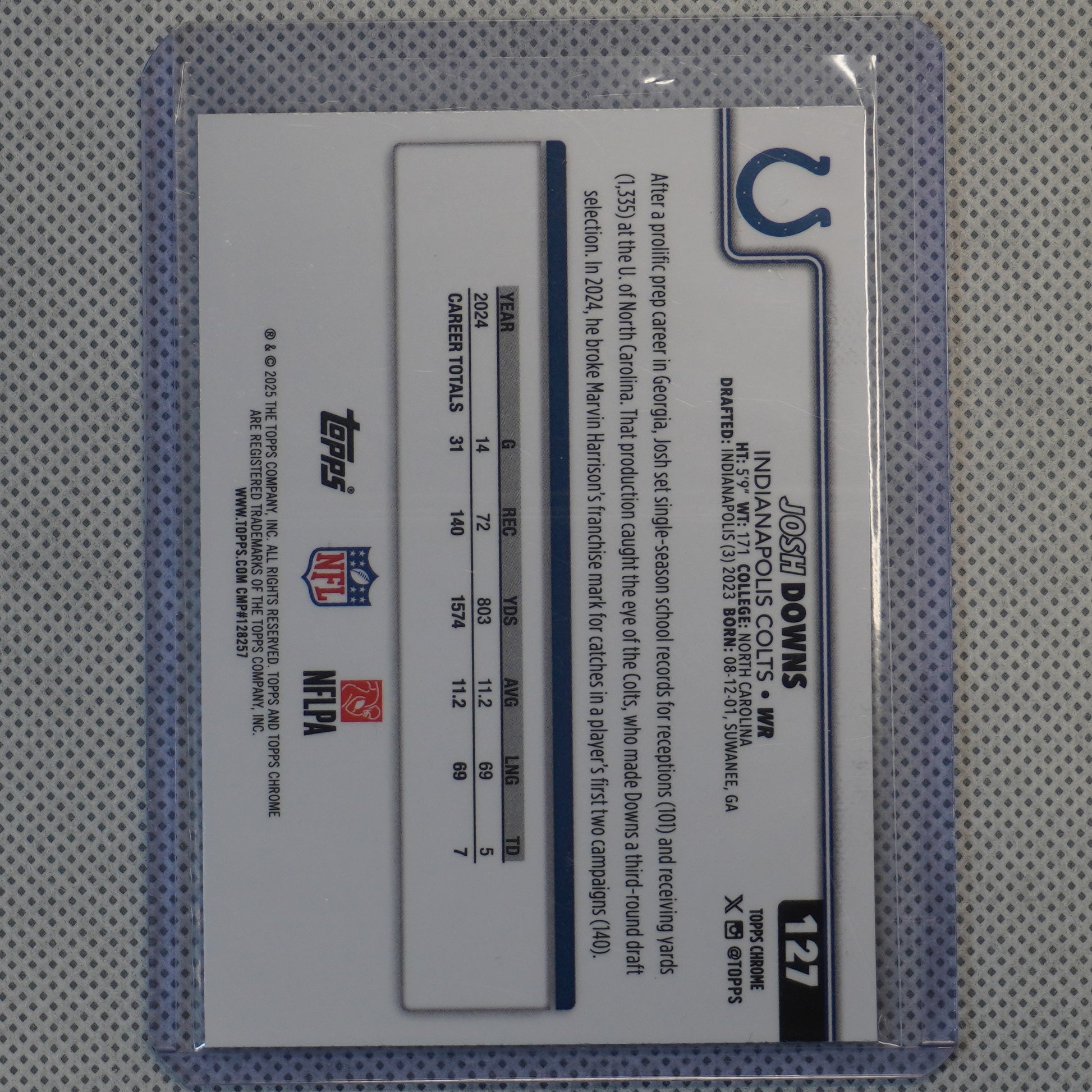 2025 Topps Chrome #127 Josh Downs Ray Wave Refractor Indianapolis Colts
