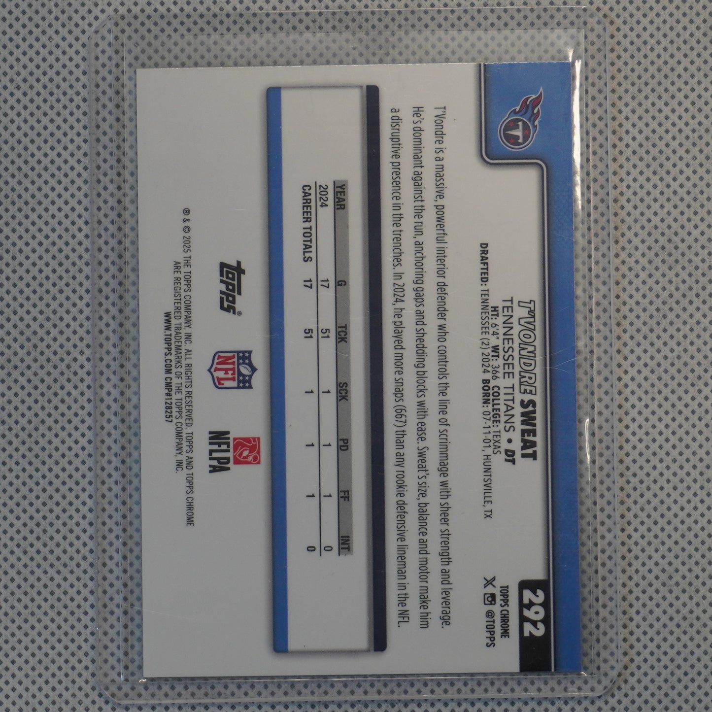 2025 Topps Chrome #292 T'Vondre Sweat Neon Pulse Refractor Tennessee Titans