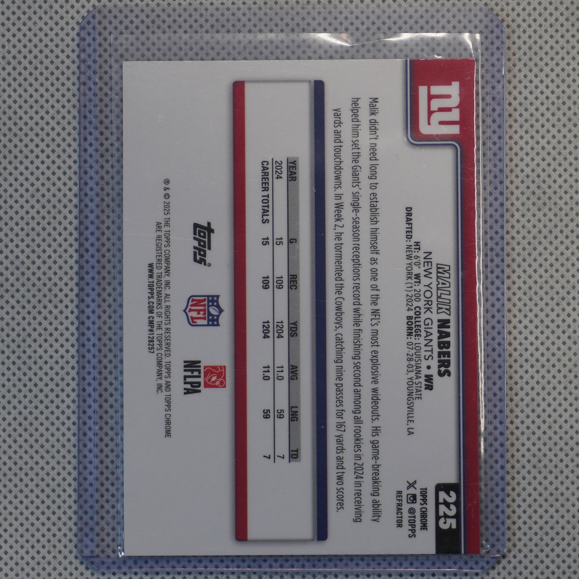 2025 Finest #91 Malik Nabers Refractor New York Giants
