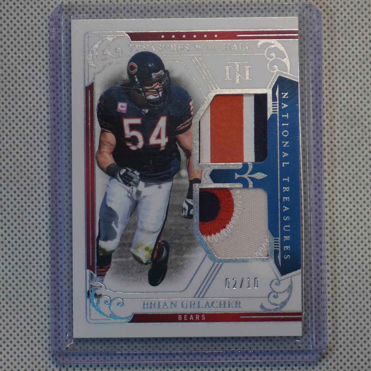 2025 Panini National Treasures #TOTH-BUR Brian Urlacher Treasures of the Hall Holo Silver #/10 Chicago Bears SN,MEM