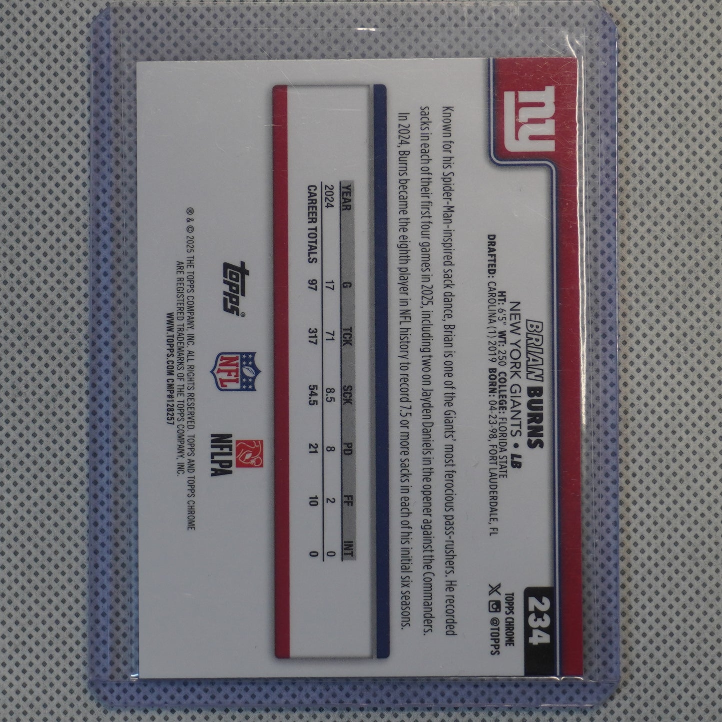 2025 Topps Chrome #234 Brian Burns Red White and Blue Refractor New York Giants