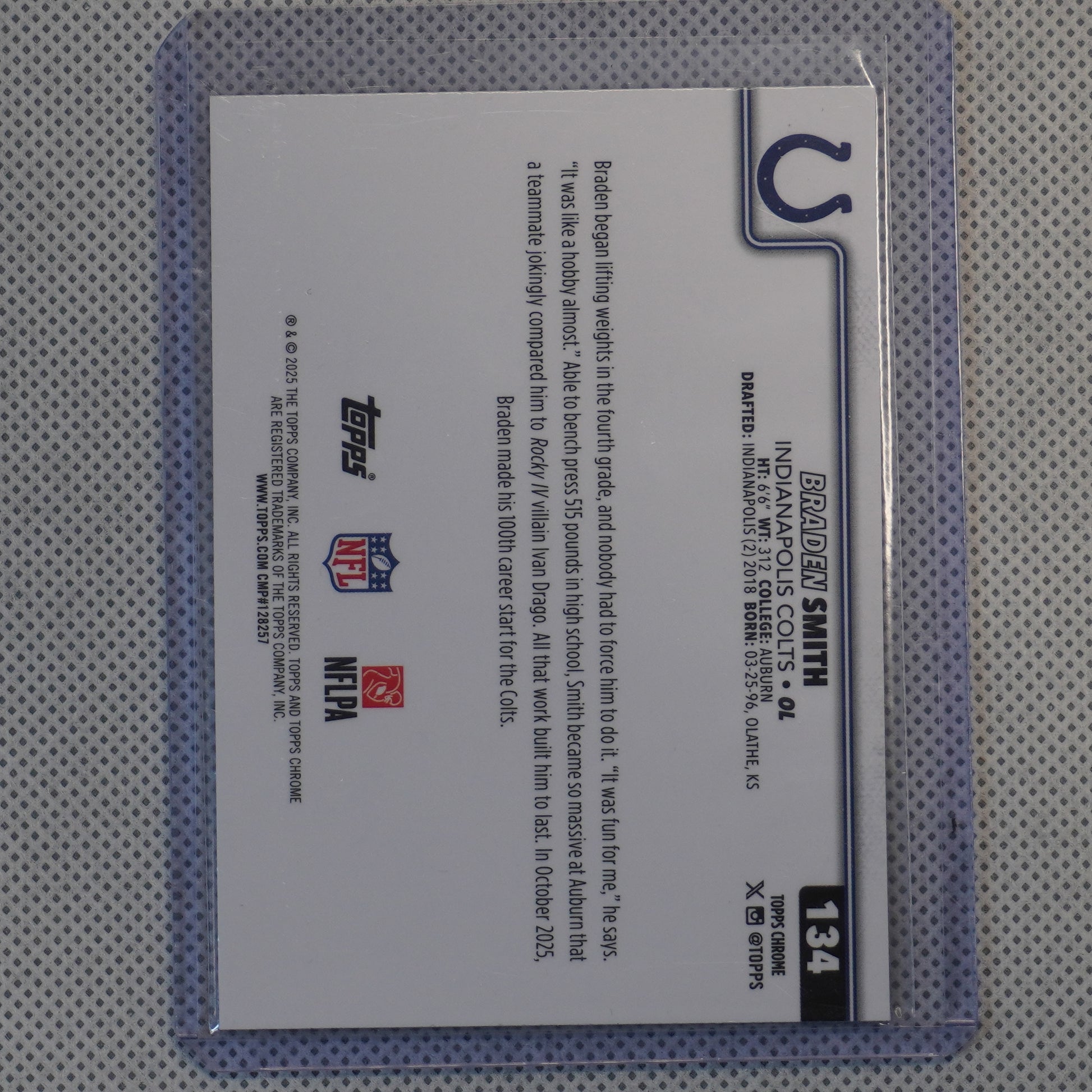 2025 Topps Chrome #134 Braden Smith Red White and Blue Refractor Indianapolis Colts