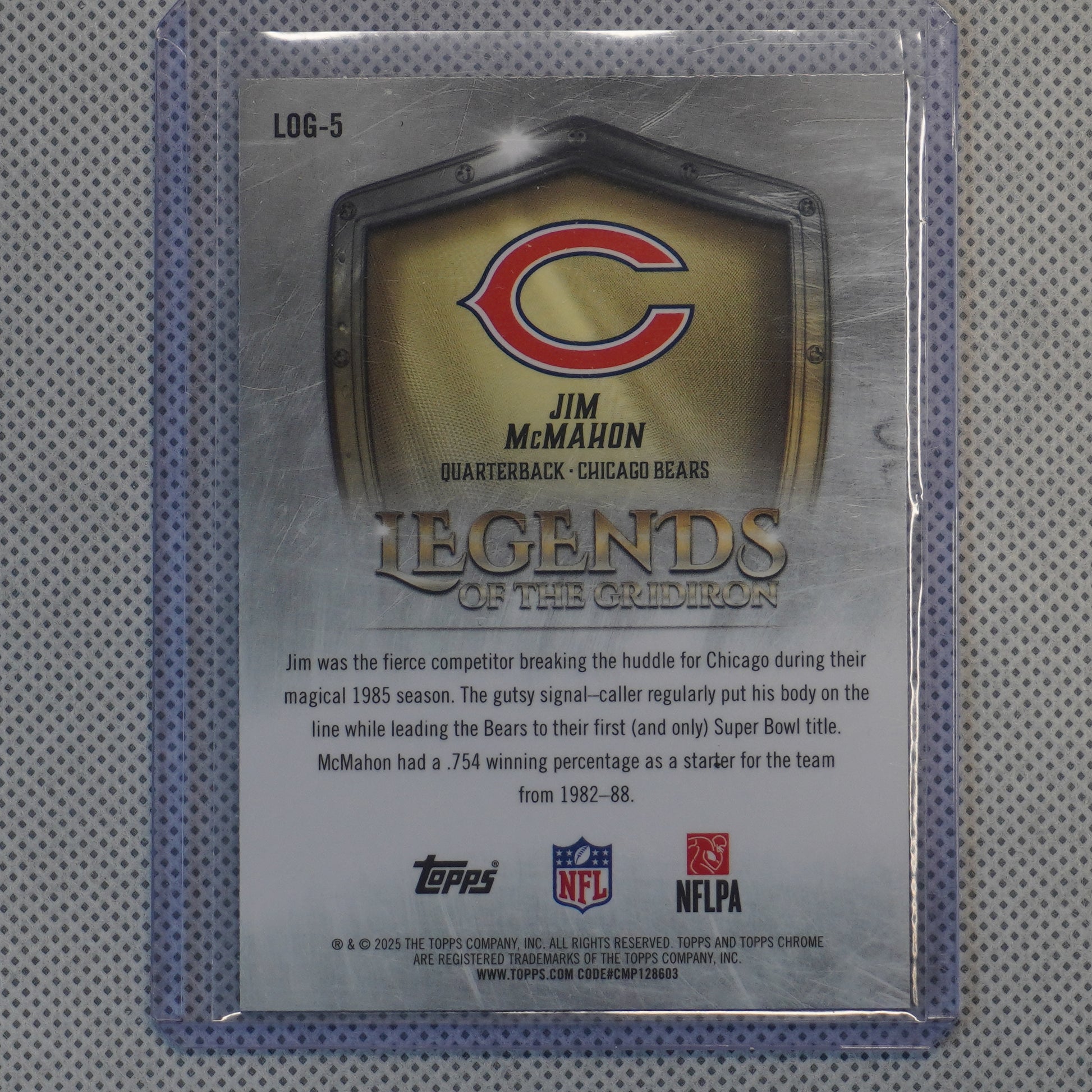2025 Topps Chrome #LOG-5 Jim McMahon Legends of the Gridiron Chicago Bears