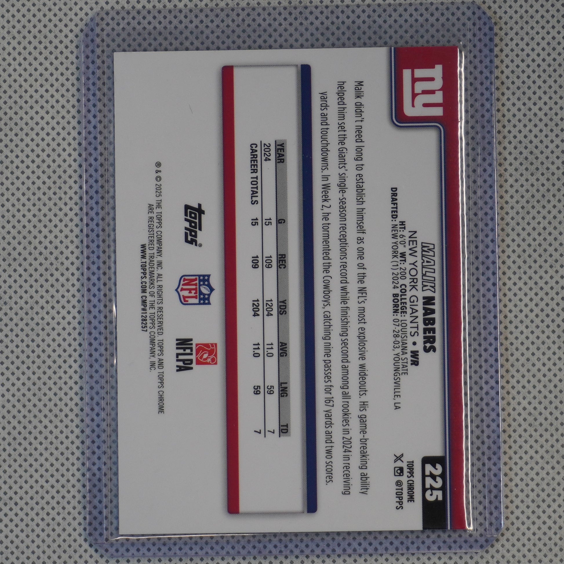 2025 Topps Chrome #225 Malik Nabers Neon Pulse Refractor New York Giants