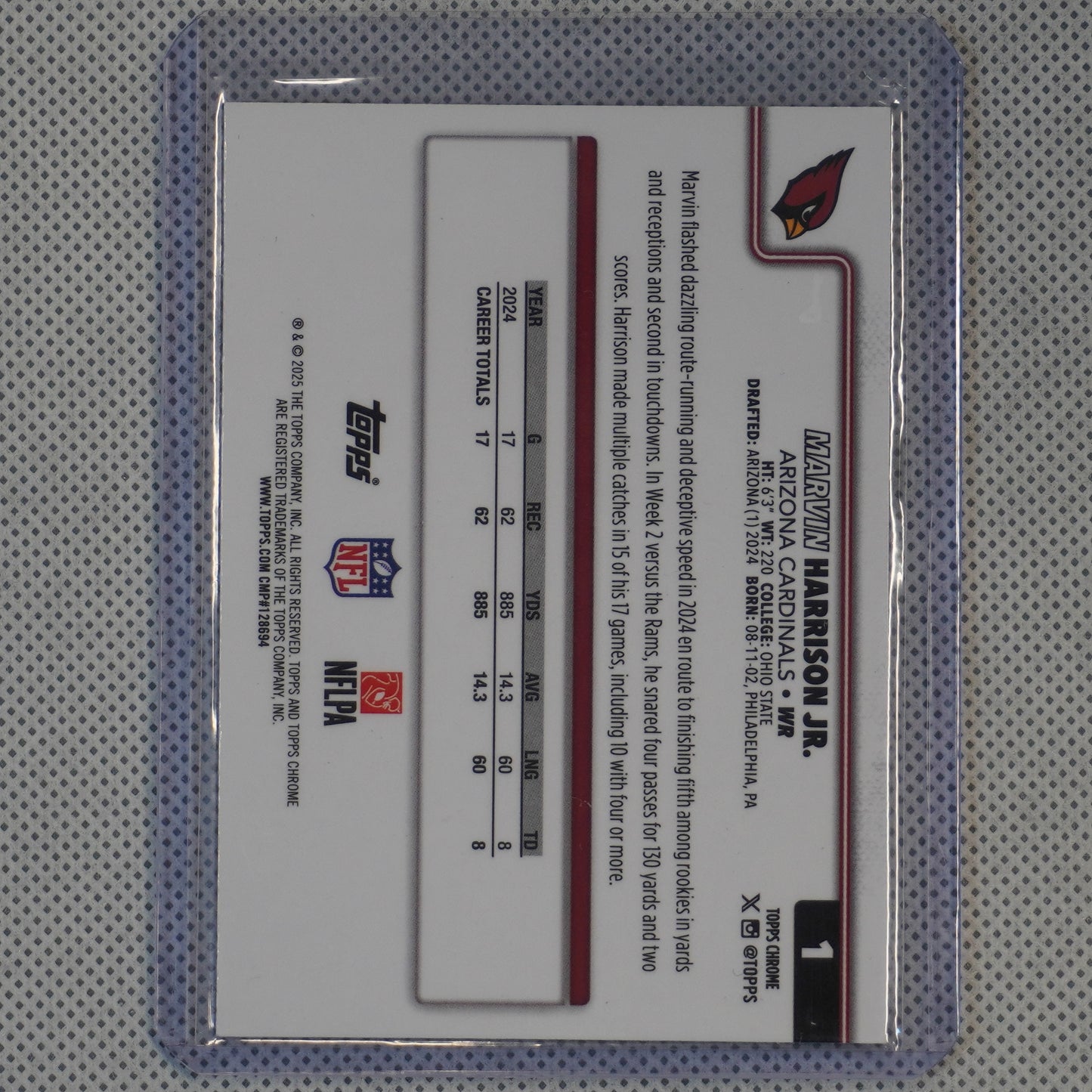 2025 Topps Chrome #1 Marvin Harrison Jr. Etch Refractor Arizona Cardinals