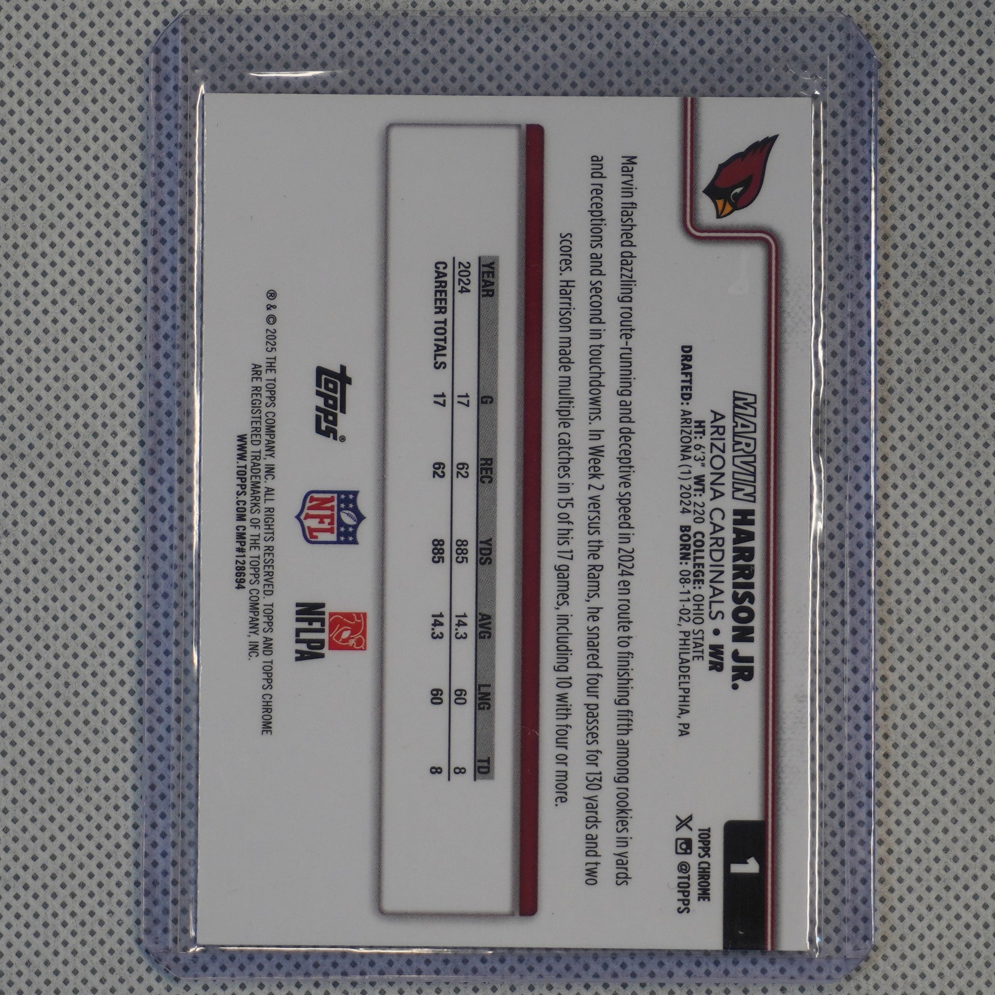 2025 Topps Chrome #1 Marvin Harrison Jr. Etch Refractor Arizona Cardinals