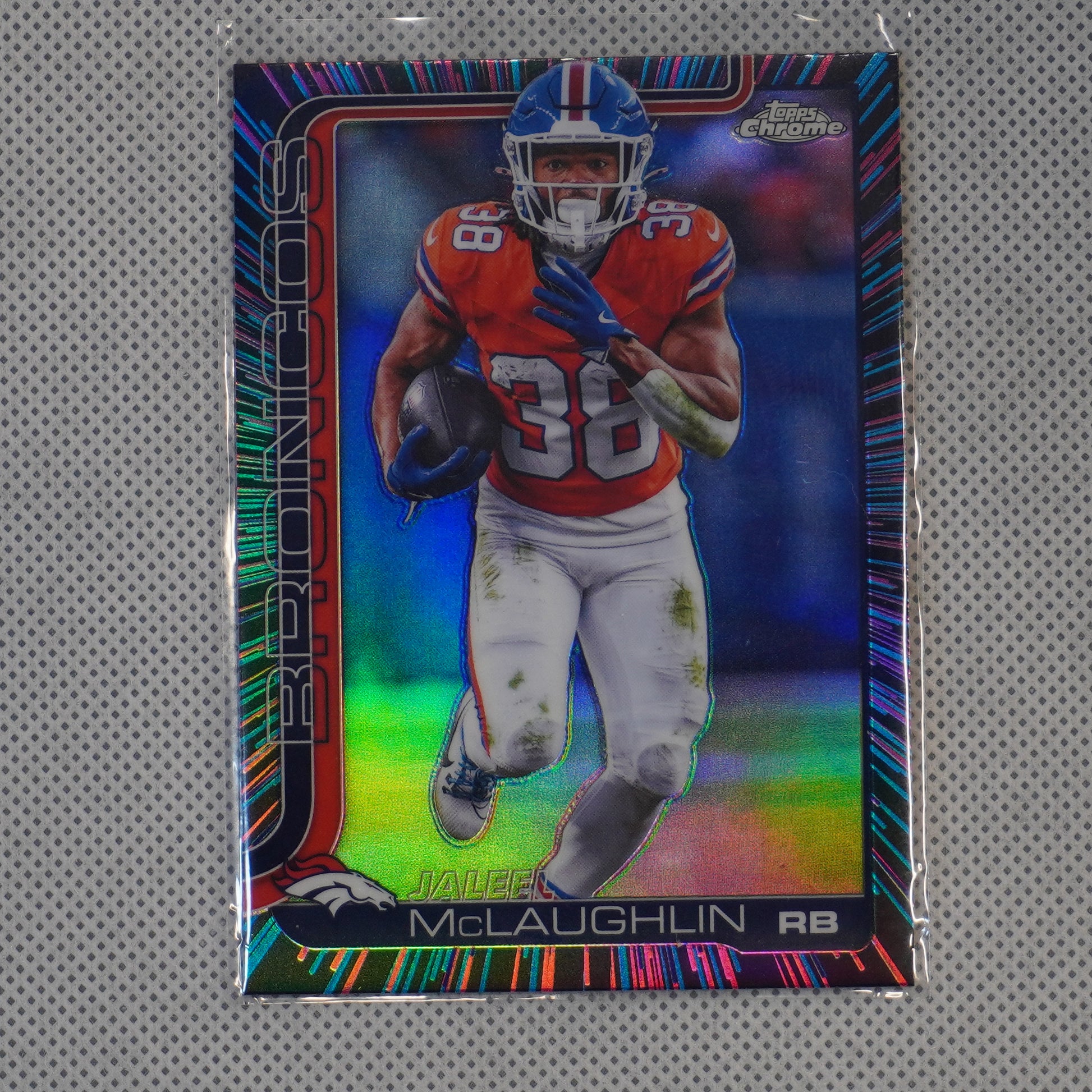 2025 Topps Chrome #90 Jaleel McLaughlin Neon Pulse Refractor Denver Broncos