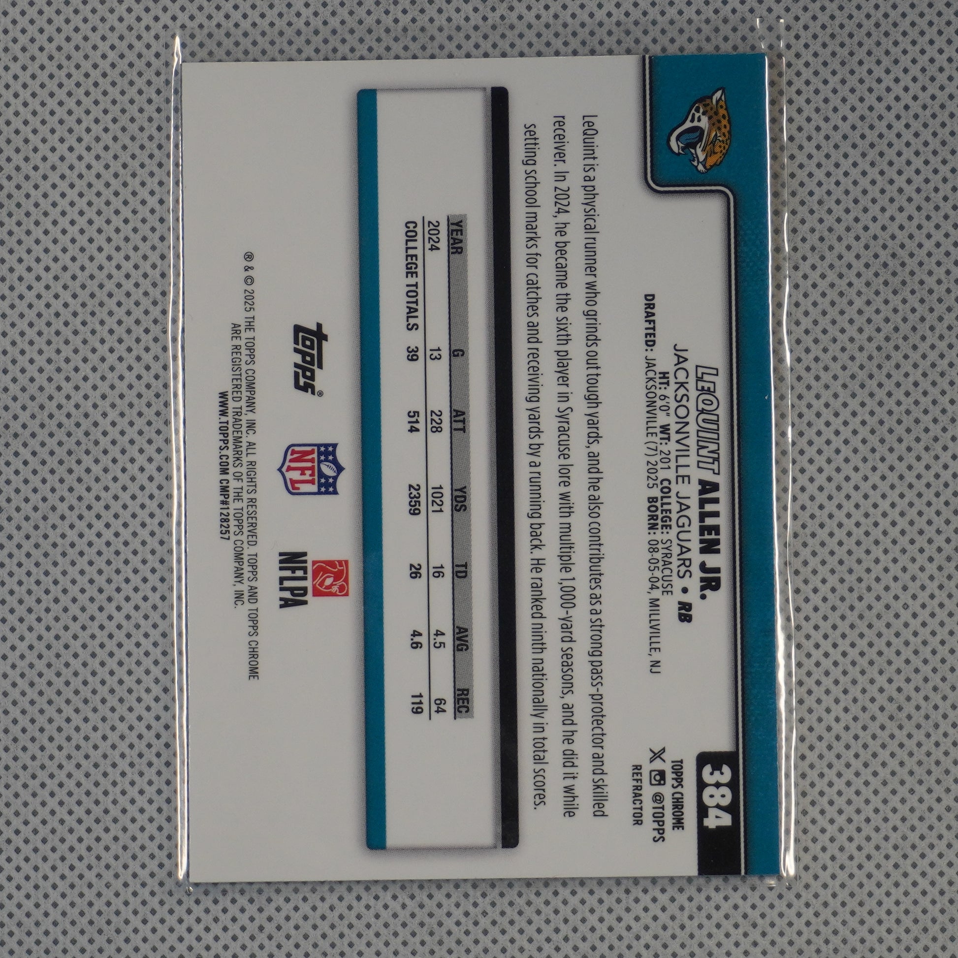 2025 Topps Chrome #384 LeQuint Allen Jr. Refractor Jacksonville Jaguars RC
