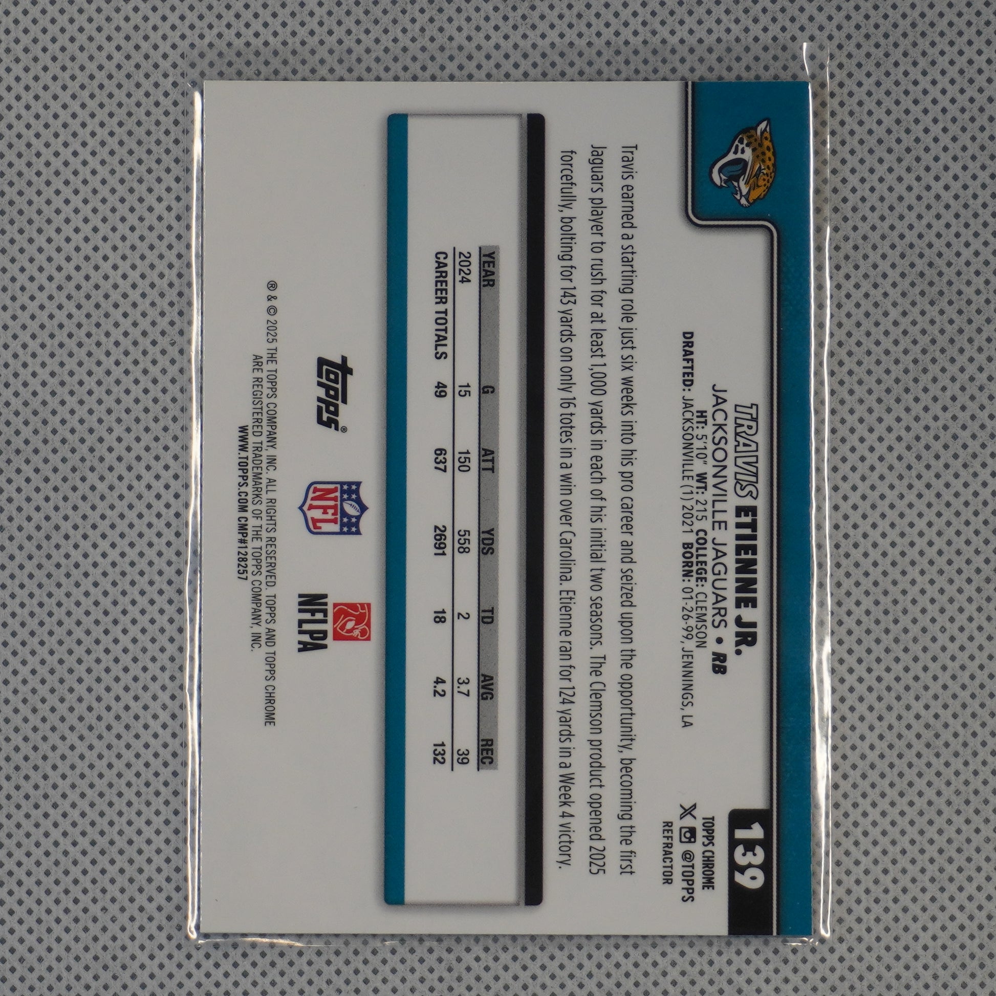 2025 Topps Chrome #139 Travis Etienne Jr. Refractor Jacksonville Jaguars