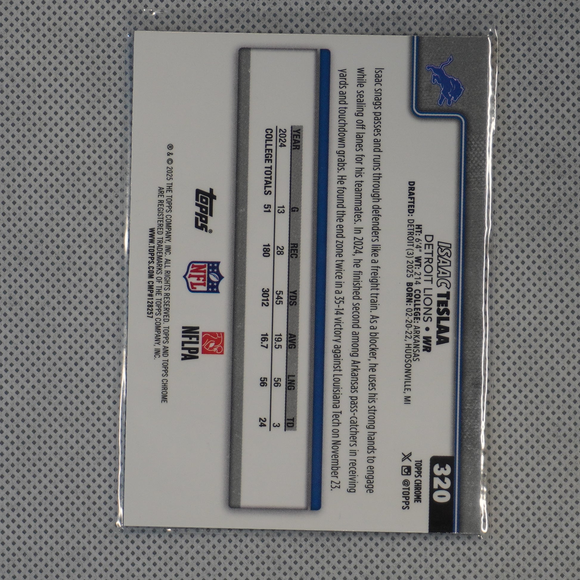 2025 Topps Chrome #320 Isaac TeSlaa Detroit Lions RC