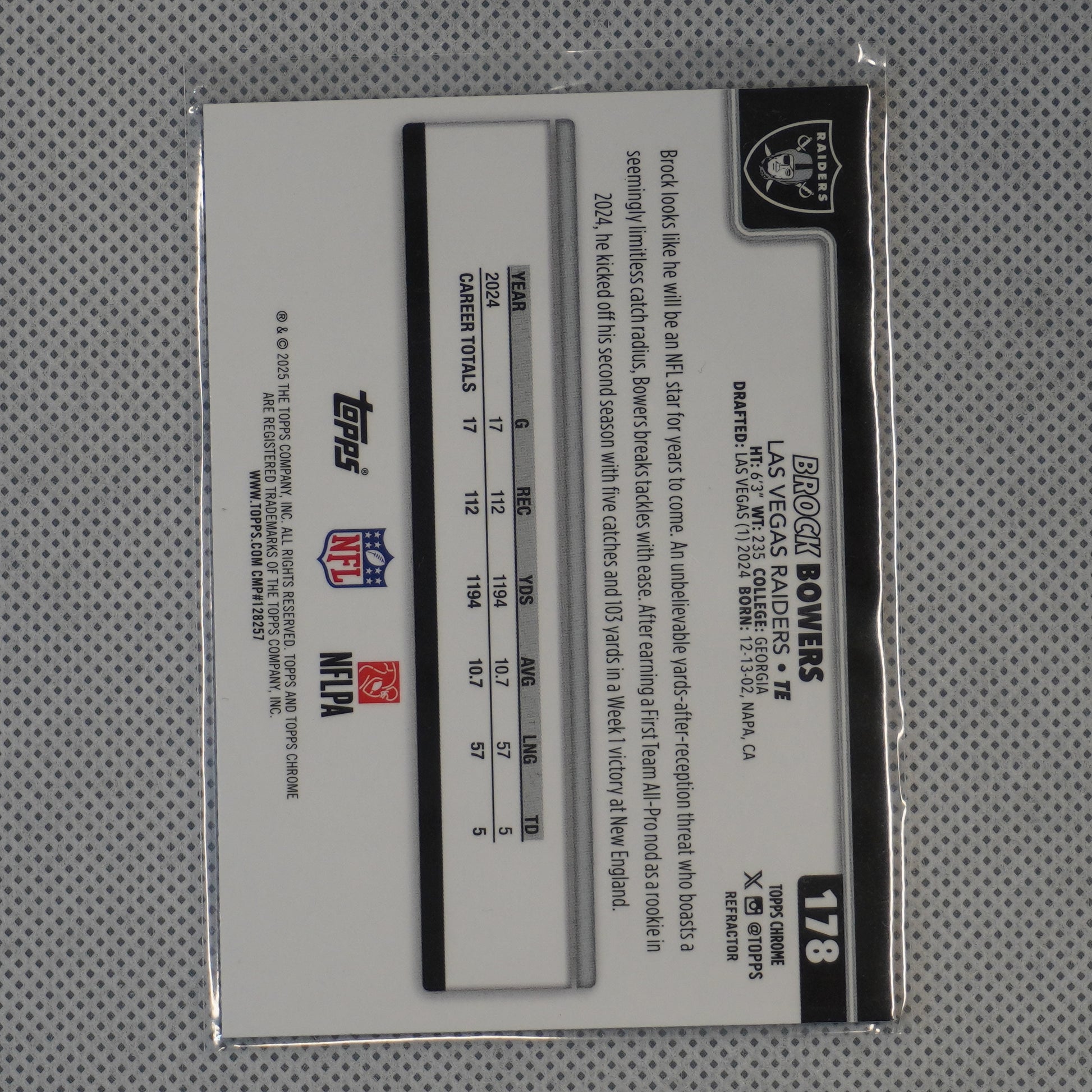 2025 Topps Chrome #178 Brock Bowers Refractor Las Vegas Raiders