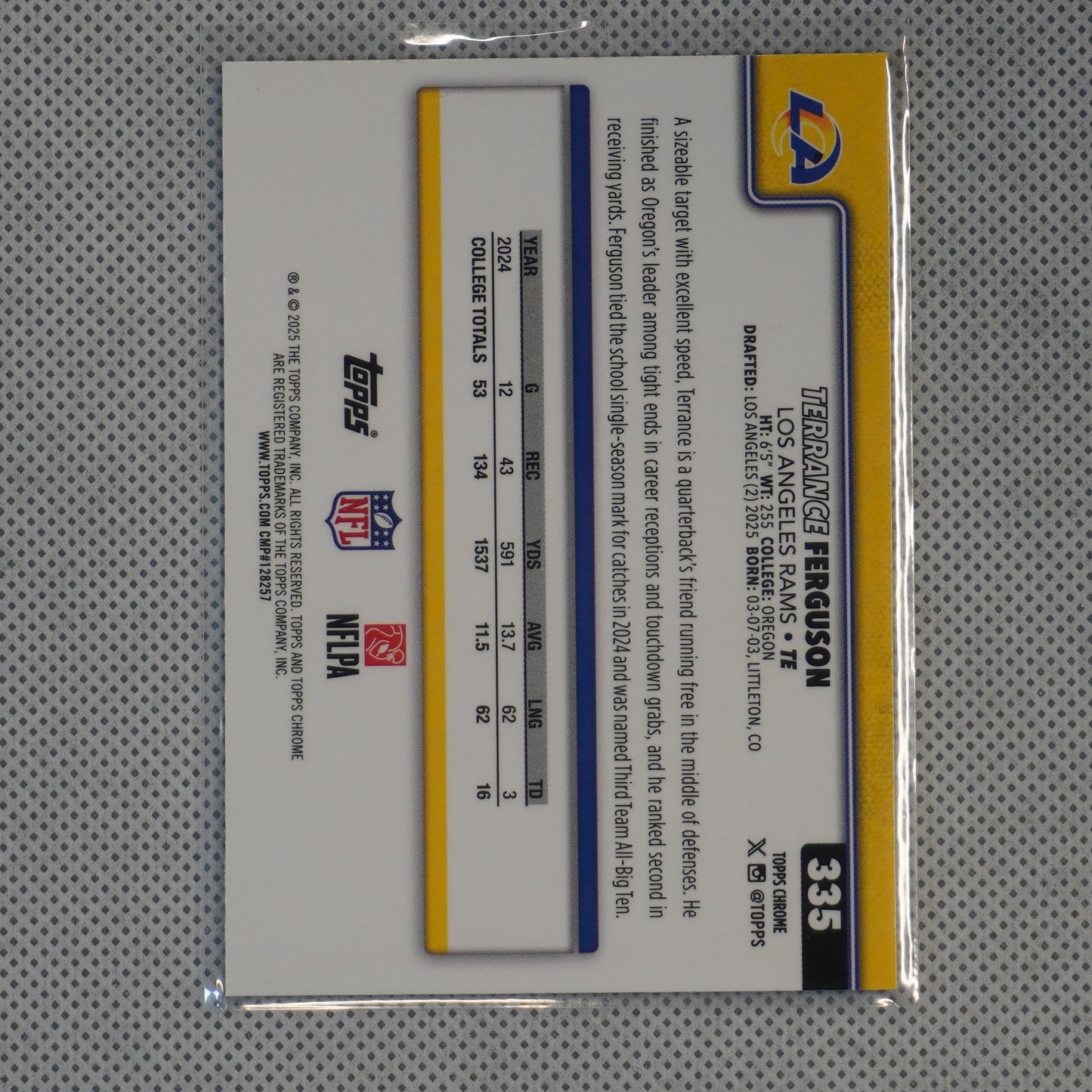 2025 Topps Chrome #335 Terrance Ferguson Los Angeles Rams RC