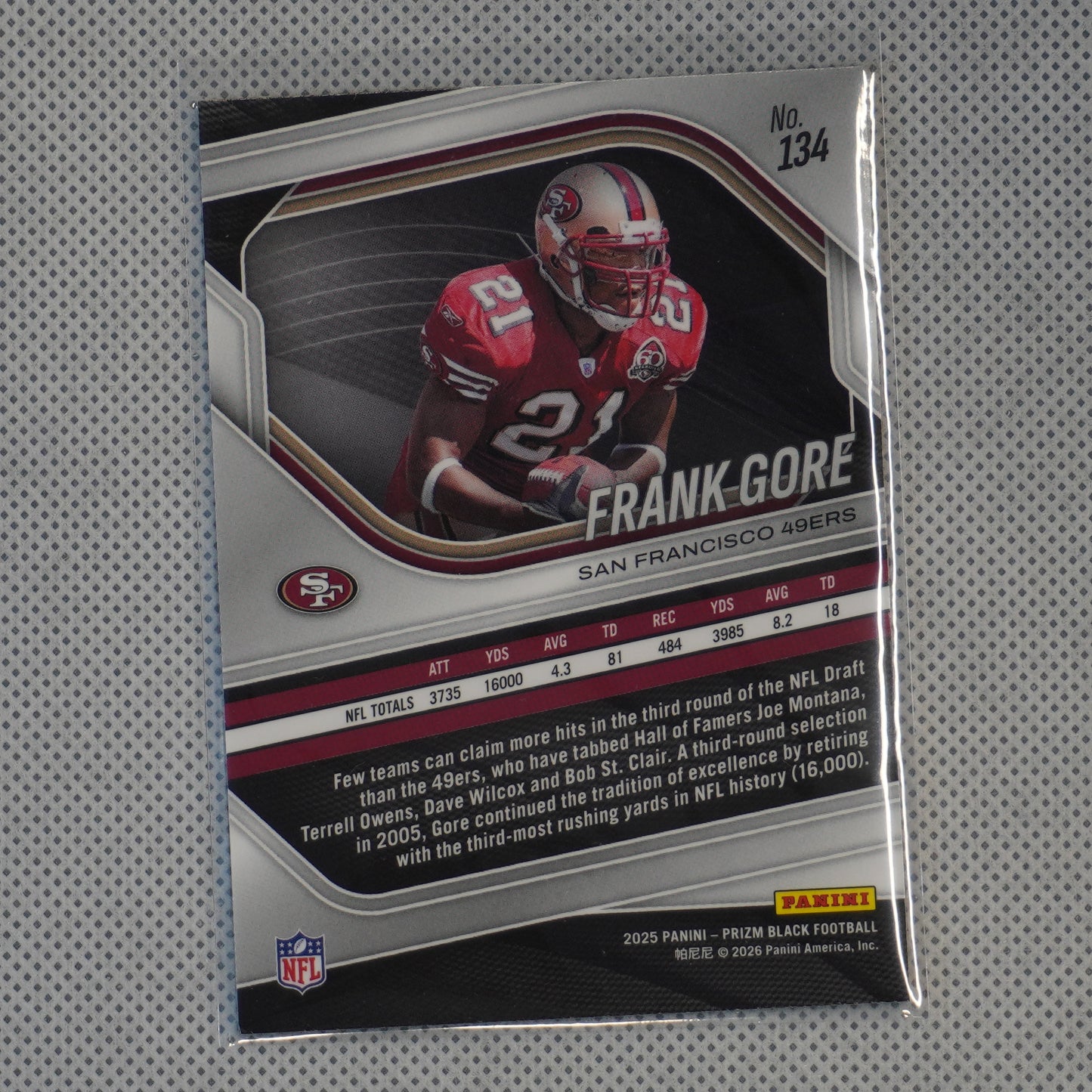 2025 Panini Prizm Black #134 Frank Gore San Francisco 49ers