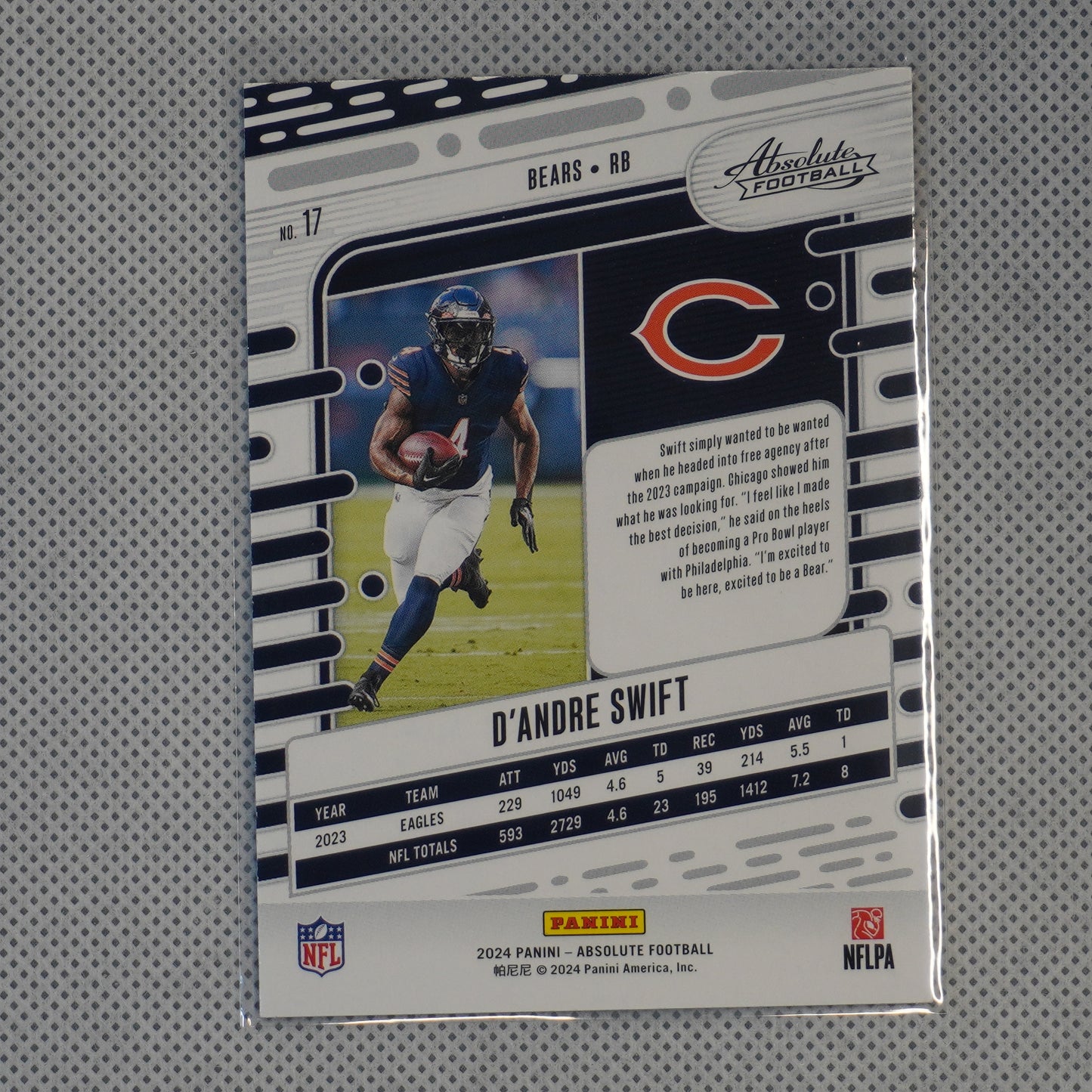 2024 Panini Absolute #17 D'Andre Swift Red and Blue Chicago Bears
