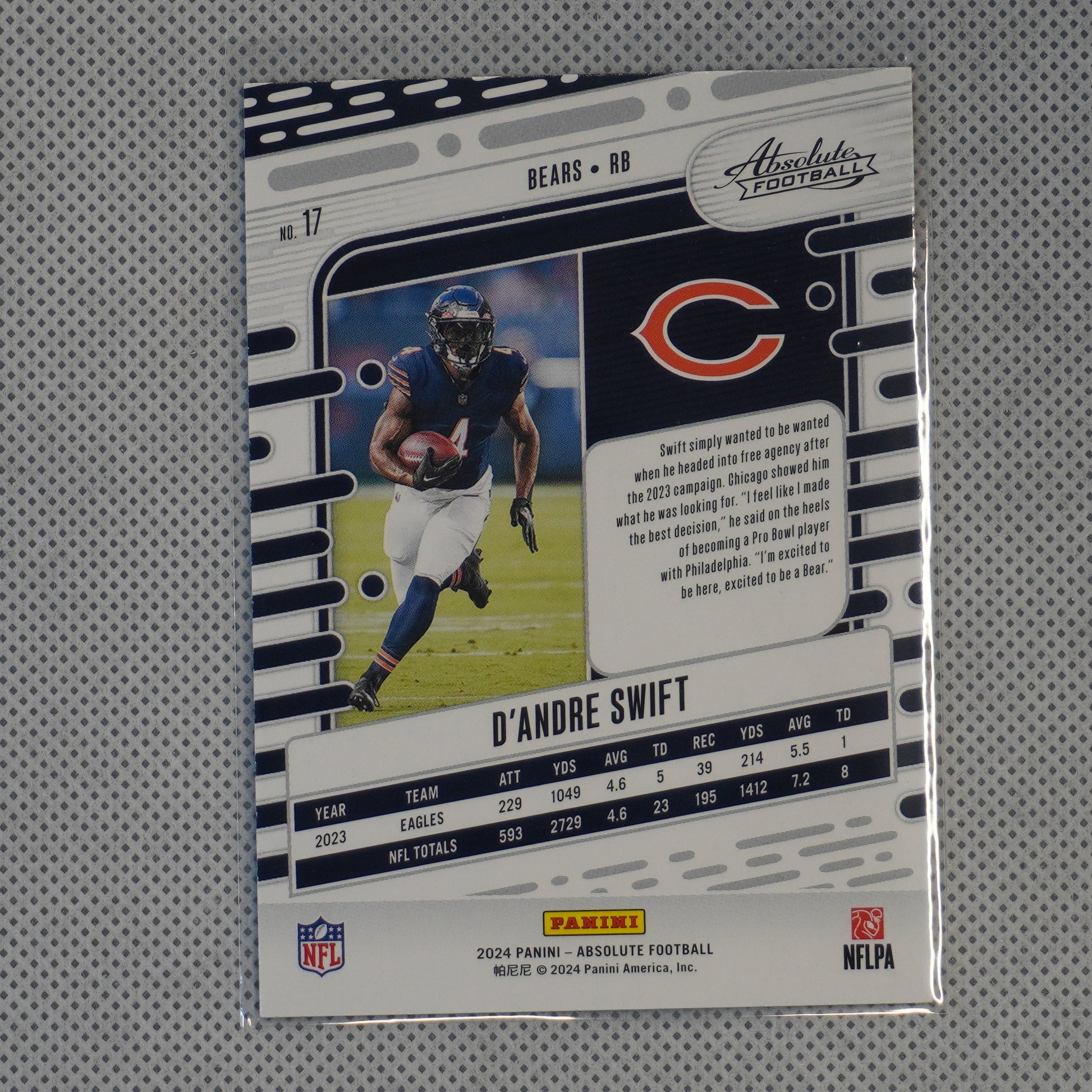 2024 Panini Absolute #17 D'Andre Swift Red and Blue Chicago Bears