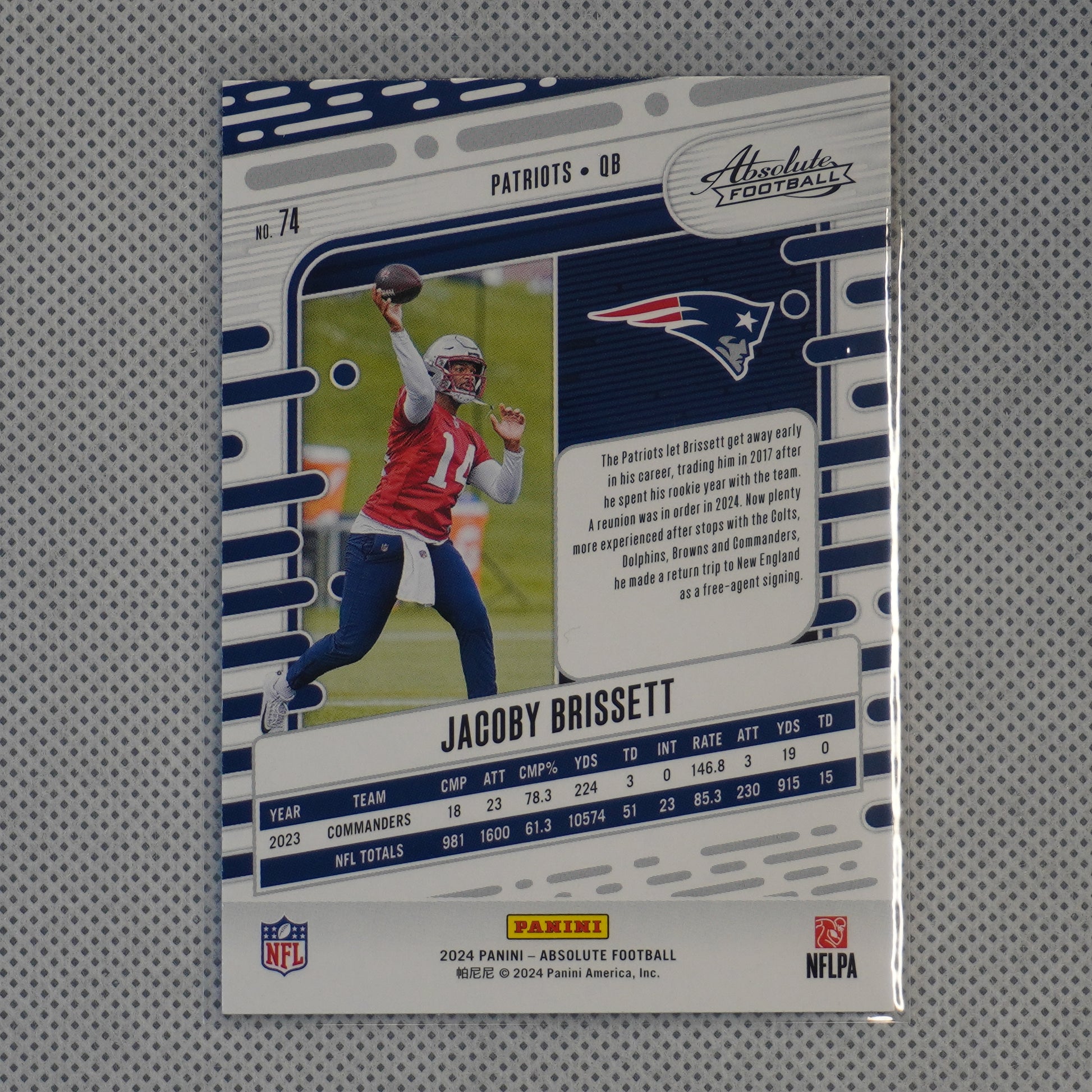 2024 Panini Absolute #74 Jacoby Brissett Red and Blue New England Patriots