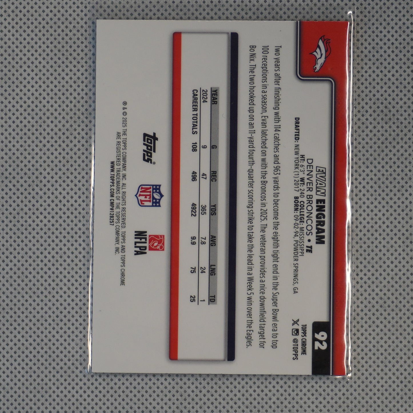 2025 Topps Chrome #92 Evan Engram Geometric Refractor Denver Broncos