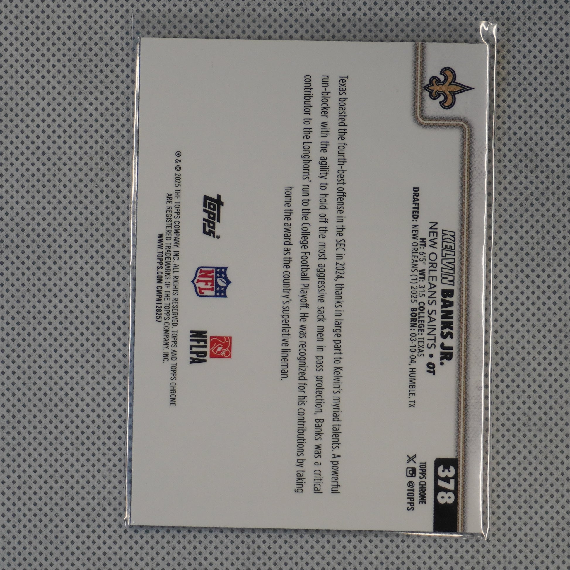 2025 Topps Chrome #378 Kelvin Banks Jr. New Orleans Saints RC