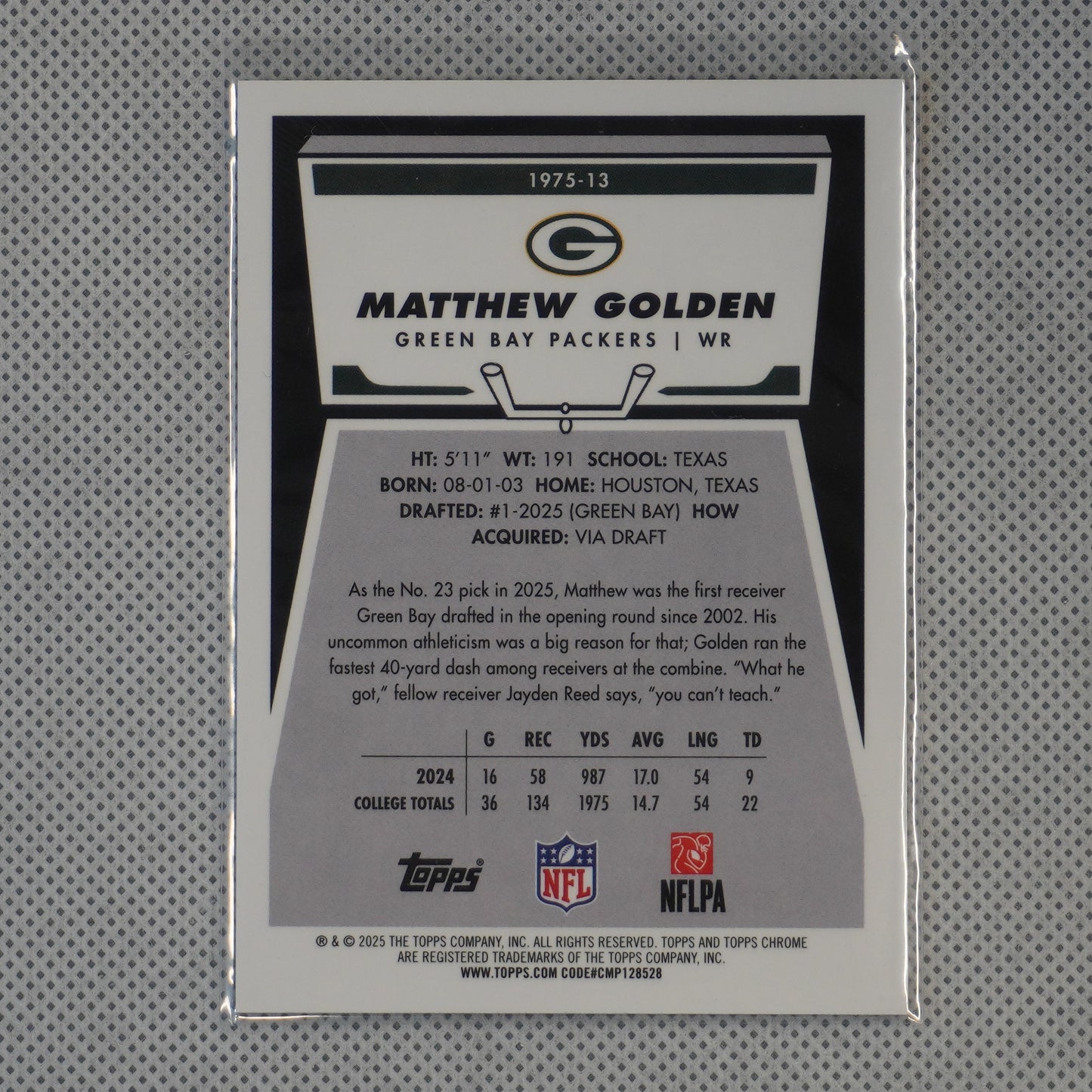 2025 Topps Chrome #1975-13 Matthew Golden 1975 Topps Green Bay Packers