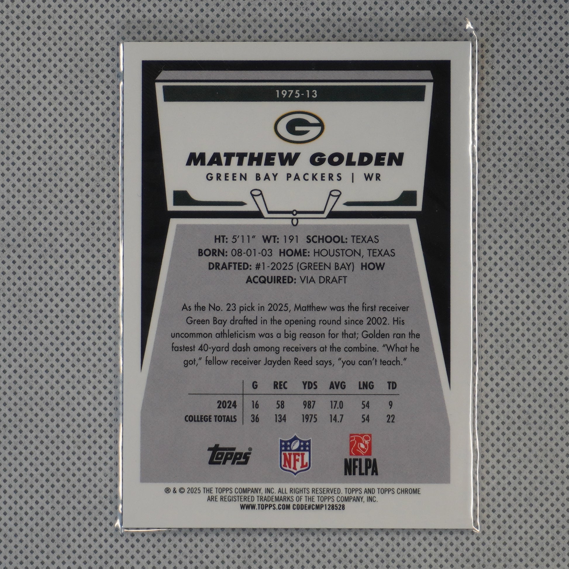 2025 Topps Chrome #1975-13 Matthew Golden 1975 Topps Green Bay Packers